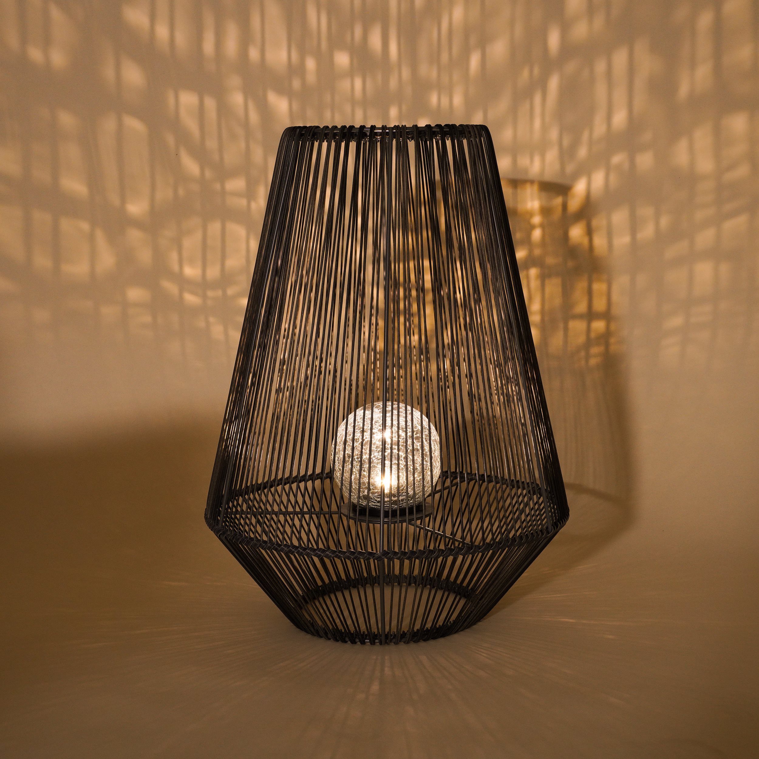 esotec LED Solarleuchte Windlicht ILONA H=51cm 2800K Boho Polyrattan Bruchglaskugel 102208, LED fest integriert