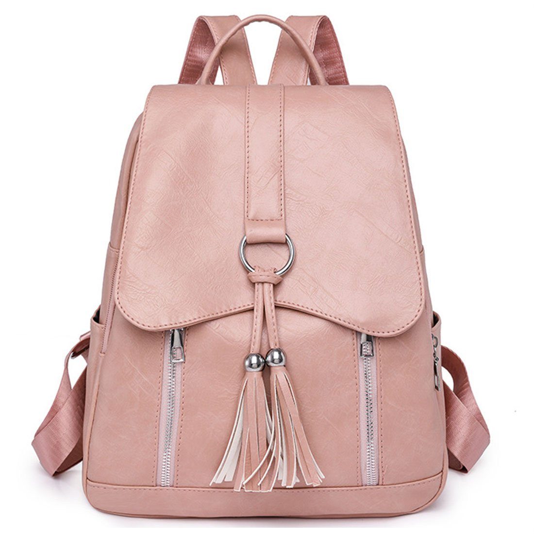 DÖRÖY Cityrucksack Für Frauen Outdoor-Reiserucksack, Vintage-Rucksack aus weichem Leder Rosa