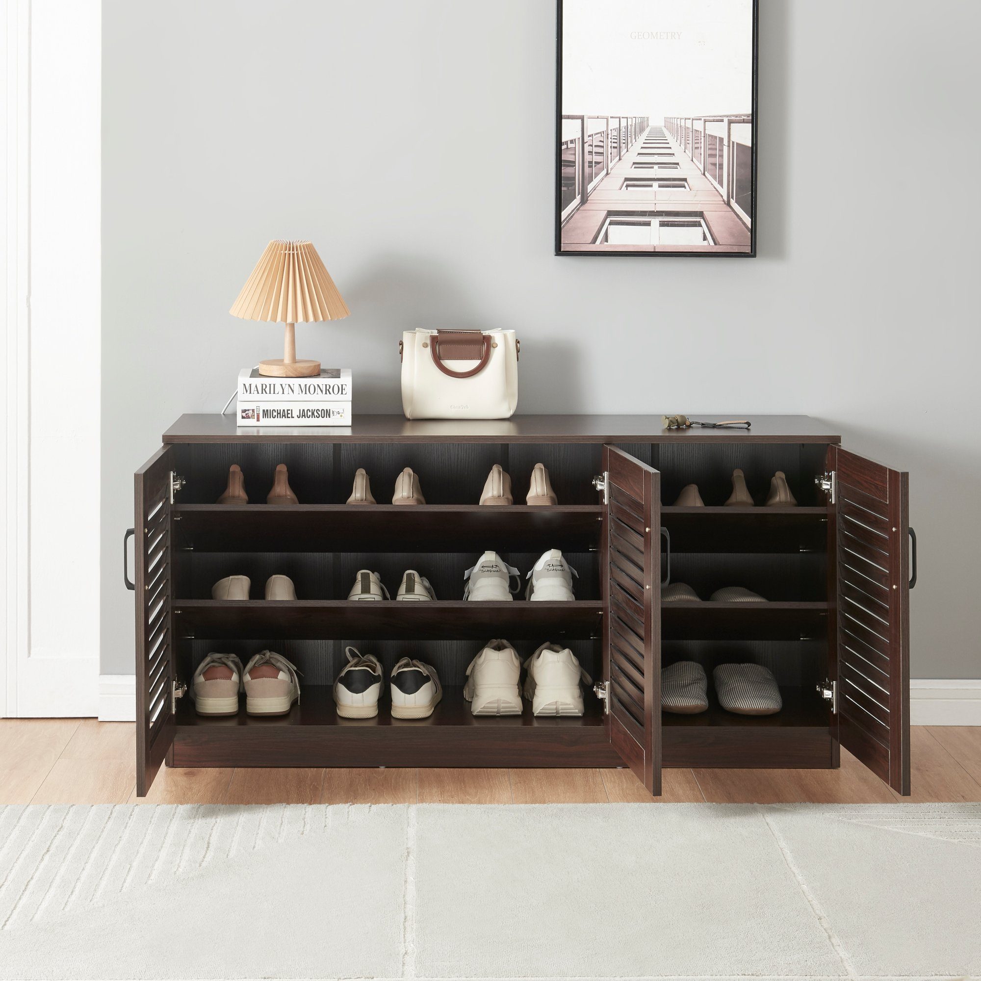 en.casa Schuhschrank »Løten« Schrank mit 6 Ablagen 125x36x62 cm Wenge günstig online kaufen
