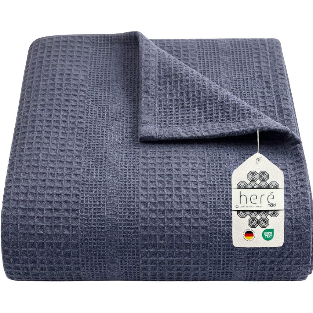 herémood Tagesdecke aus 100% Baumwolle – Elegante Waffelpique Wohndecke 180x220 cm, weiche, Kuscheldecke für Sofa & Bett, atmungsaktiv & pflegeleicht – Mintgrün