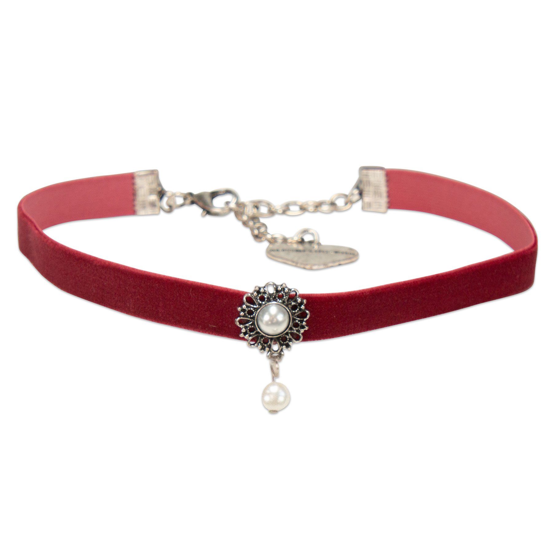 Alpenflüstern Choker Trachten-Samt-Kropfband Helena (dunkel-rot), - nostalgische Trachtenkette enganliegend, Kropfkette elastisch, Damen