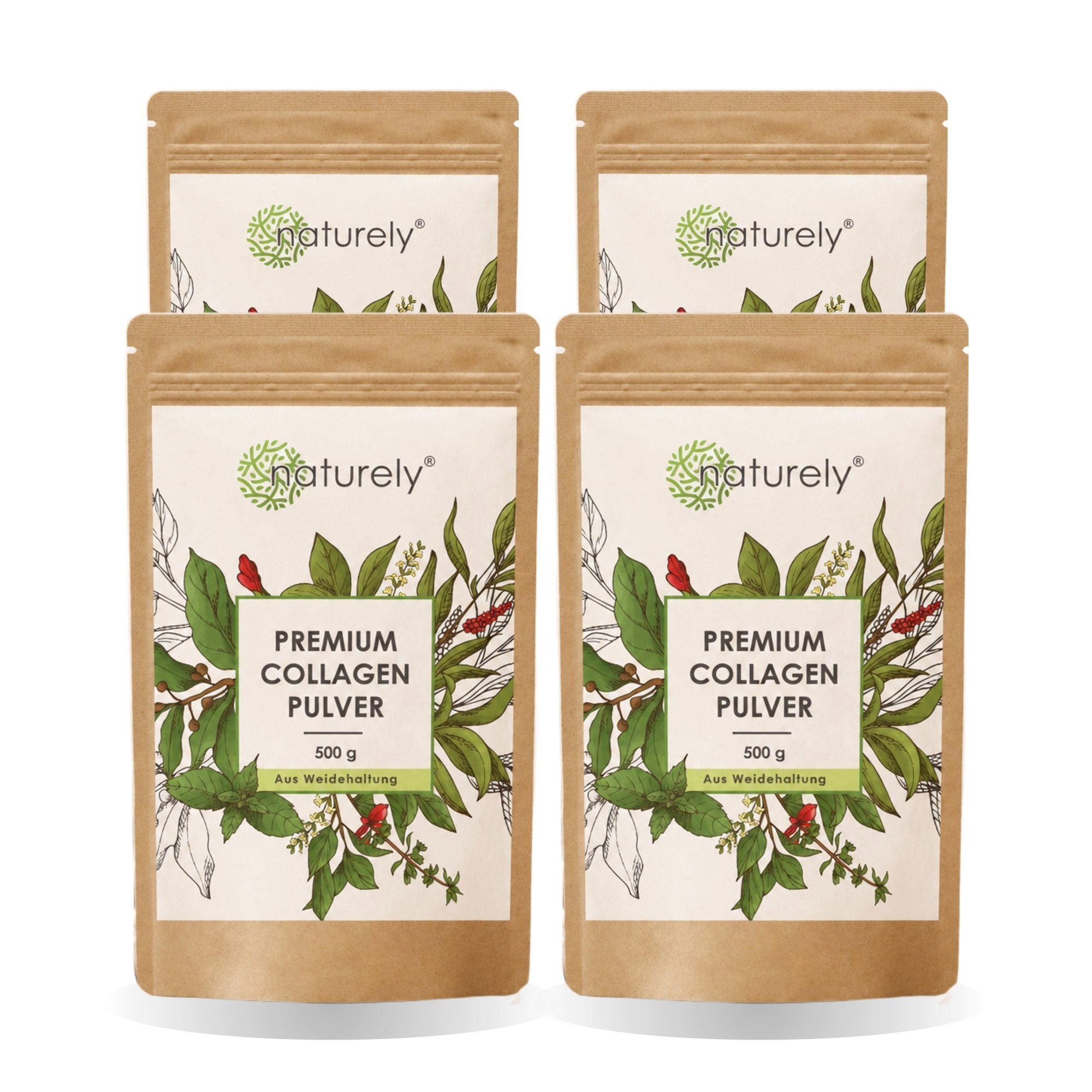 Yes Vegan Kollagen hydrolysiert, Collagen Peptide vom Weiderind Pulver, 4 er Spar-Set à 500 g, laktosefrei, glutenfrei