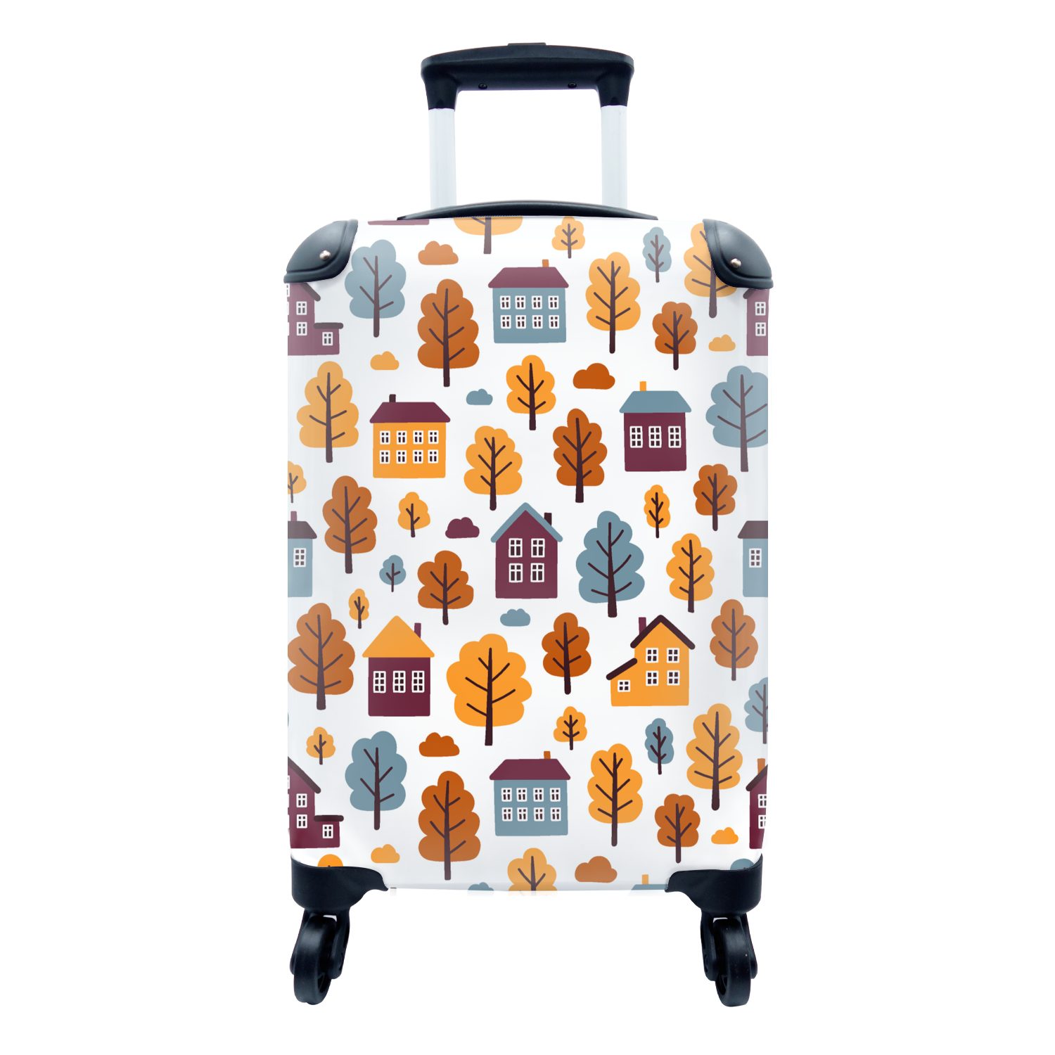 MuchoWow Handgepäckkoffer Muster - Haus - Bäume, 4 Rollen, Reisetasche mit rollen, Handgepäck für Ferien, Trolley, Reisekoffer