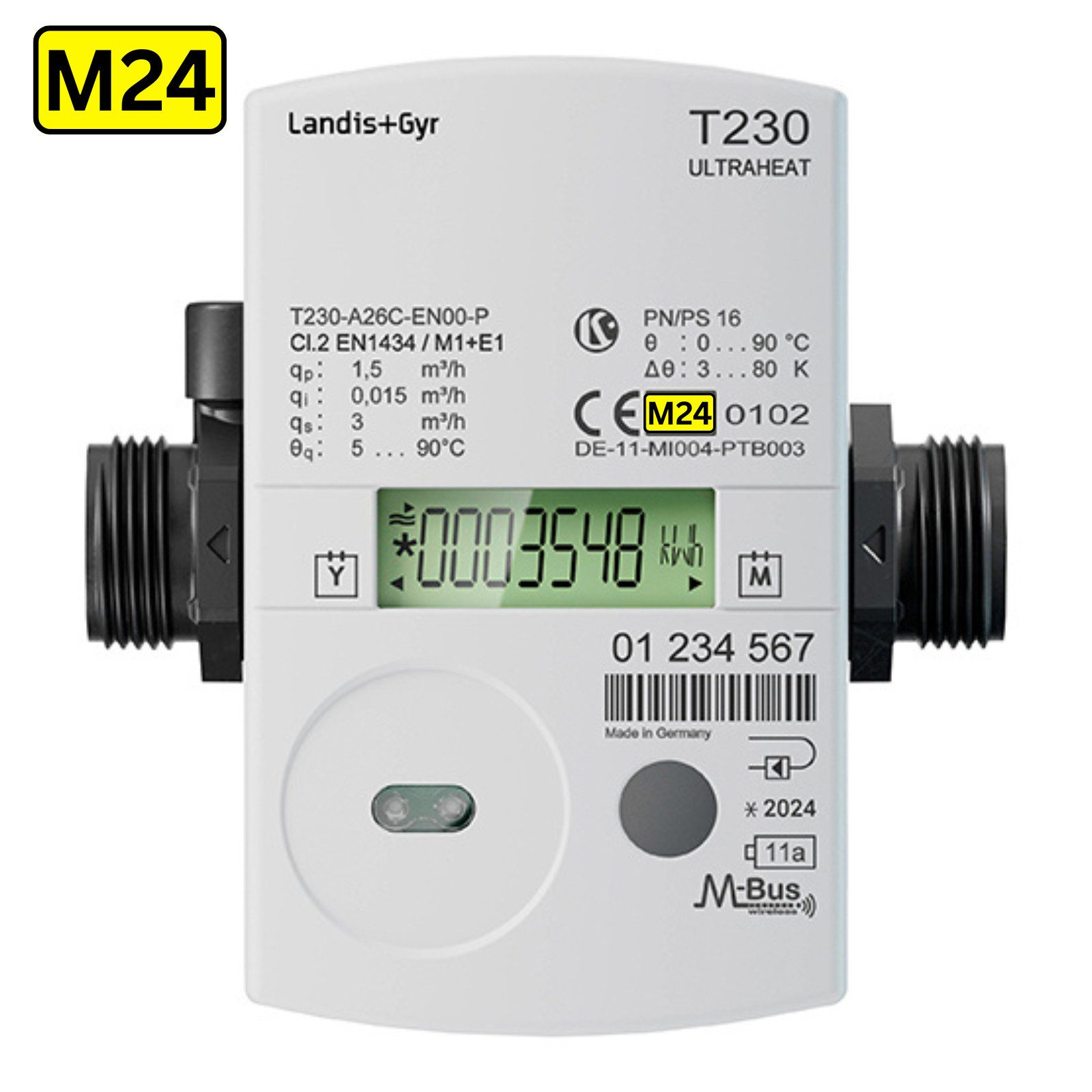 ZAEHLER.de Energiekostenmessgerät Landis+Gyr Ultraheat T230 Ultraschall Wärmemengenzähler – Eichung 2024, inkl. Dichtungen und Fühlerverschraubung M10x1, EIchung 2024, Ultraschall-Zählung