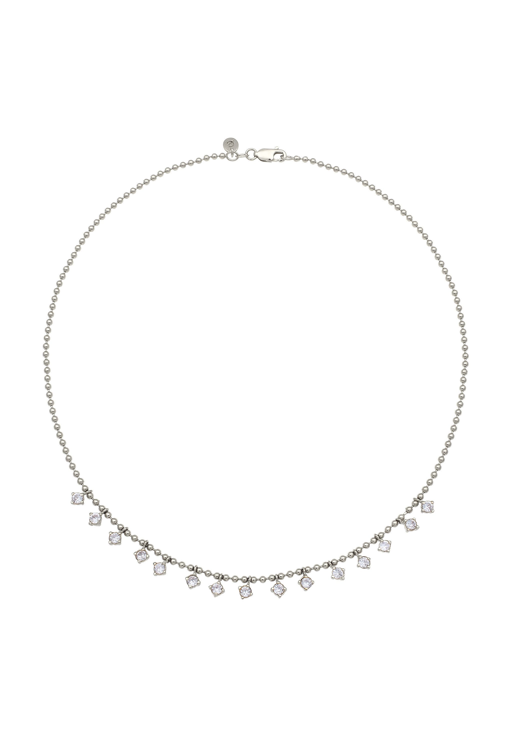 Elli Premium Kette mit Anhänger Kugelkette mit Zirkonia Weiß 925 Sterling Silber