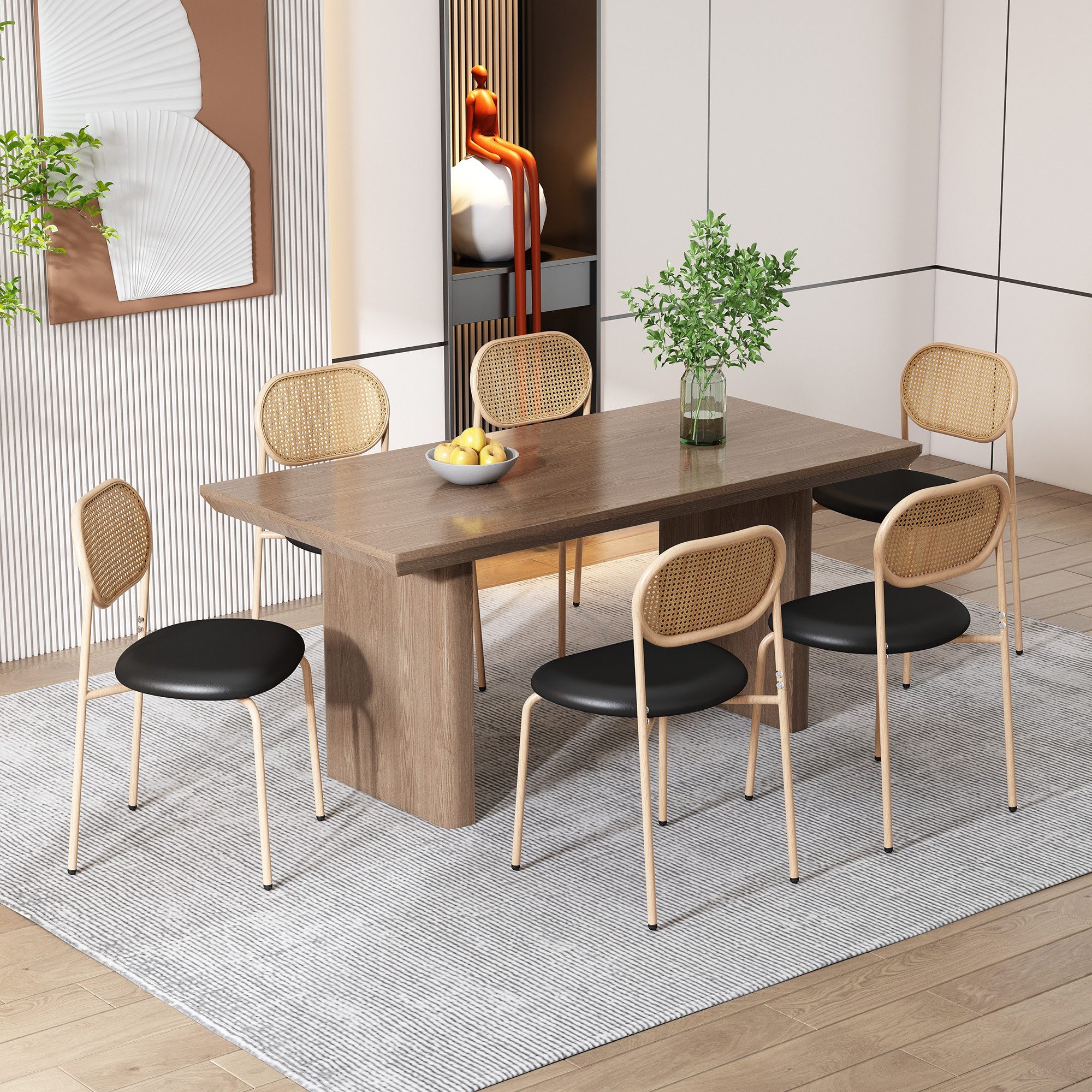 autolock Esszimmerstuhl Rattan-Freizeitstuhl moderner einfacher Freizeitstuhl (4 St), Wohnzimmer Schlafzimmerstuhl mit 4 Stützbeinen aus Metal