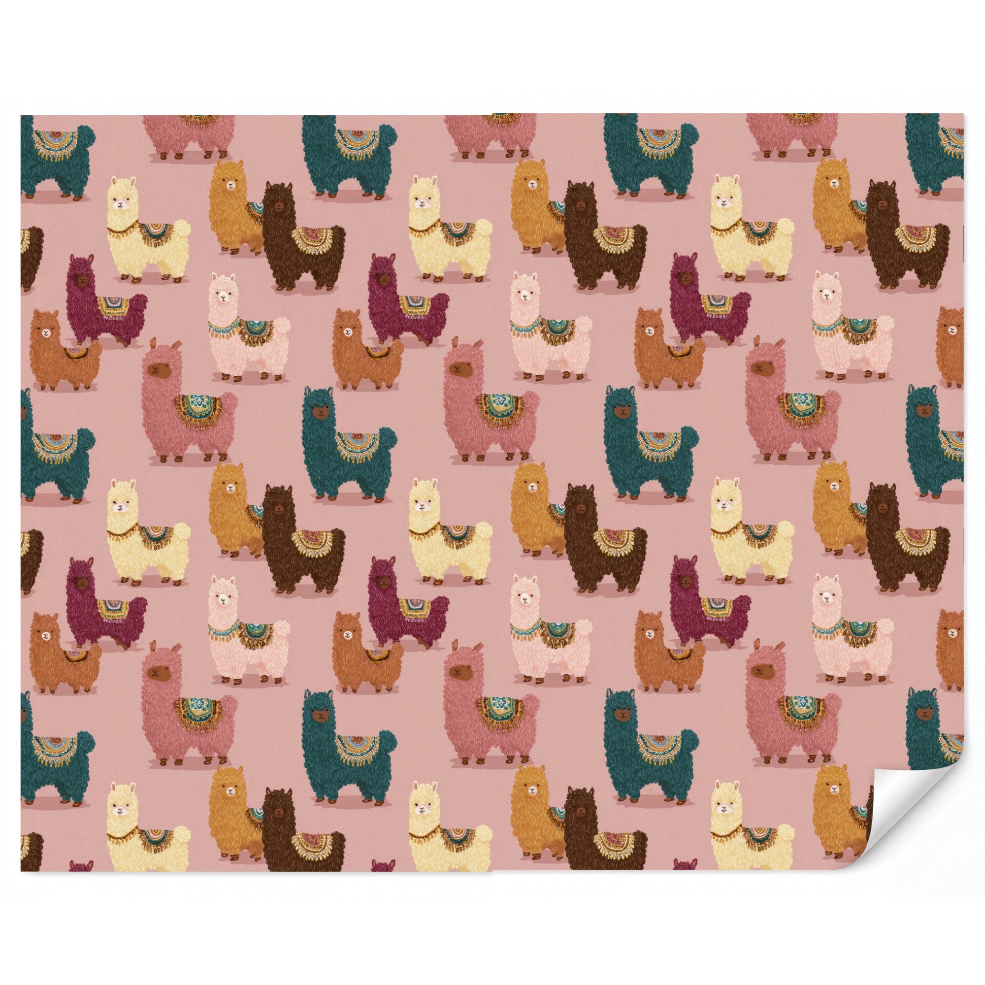 OnlyWow Fototapete Kinderzimmer - Alpakas - Muster - Farbenfroh, Matt, bedruckt, Wandtapete, Wohnzimmer, Vinyl Tapete 260x220cm
