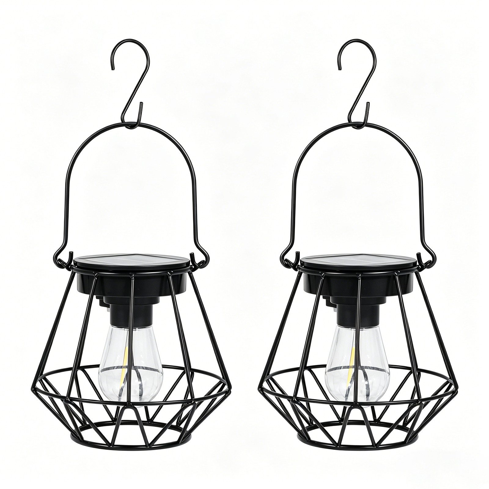 Kimjo LED Solarleuchte Hängende IP65 Solar-Außenlaternen für Balkon Terrasse, LED Glühbirne, Warmweiß, Solarbetrieben, IP65 wetterfest, hängend & stehend nutzbar