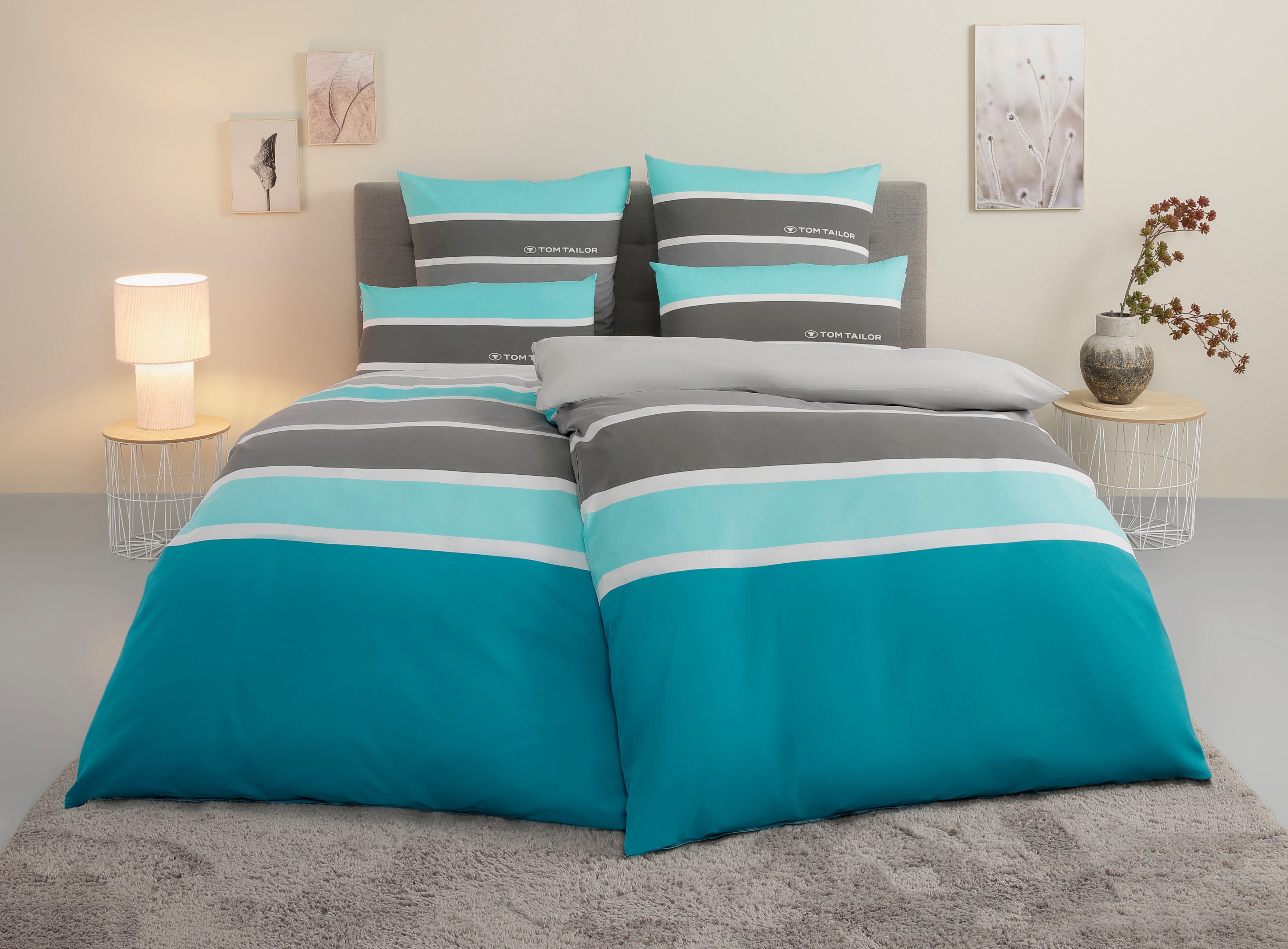 TOM TAILOR HOME Bettwäsche Felix in Gr. 135x200 oder 155x220 cm, Renforcé, 3 teilig, mit GRATIS-Zugabe: Gästehandtuch (100% Baumwolle), mit Reißverschluss