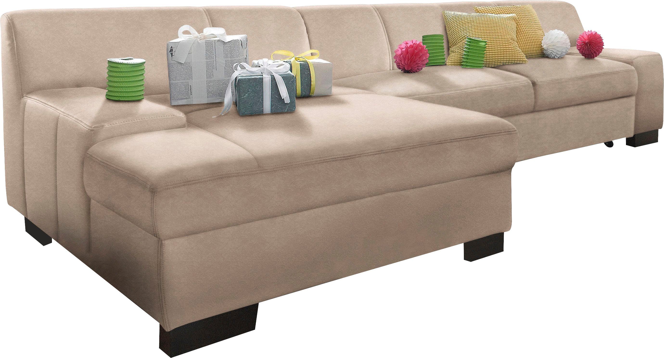 DOMO collection Ecksofa Norma, elegant & modern, mit flachen Armlehnen, Breite 268cm, L-Form, wahlweise mit Bettfunktion
