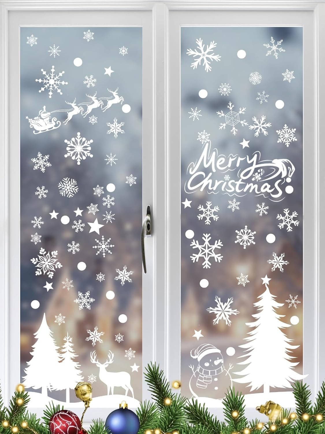 Stelby Декорация окна Fenstersticker Weihnachten, 230-teilig, Wintermotive, statisch haftend, wiederverwendbar, PVC Fensterfolie für Fenster & Türen