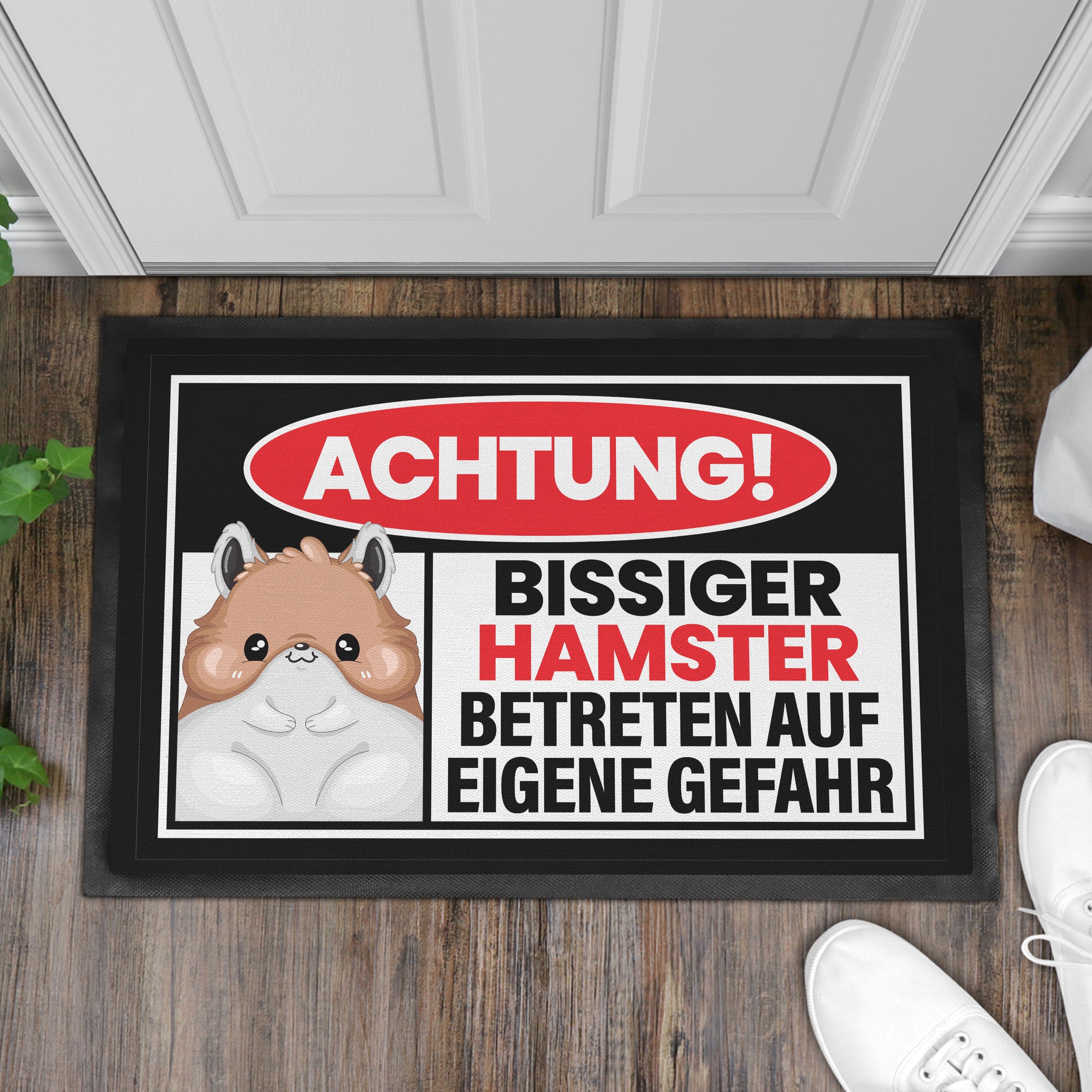 Achtung cm, Trendation Bissiger Hamster Spruch Fußmatte Geschenk 60x40 Fußmatte