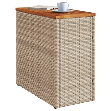 vidaXL Gartentisch Garten-Beistelltisch Holzplatte Beige 58x27,5x55 cm Poly Rattan