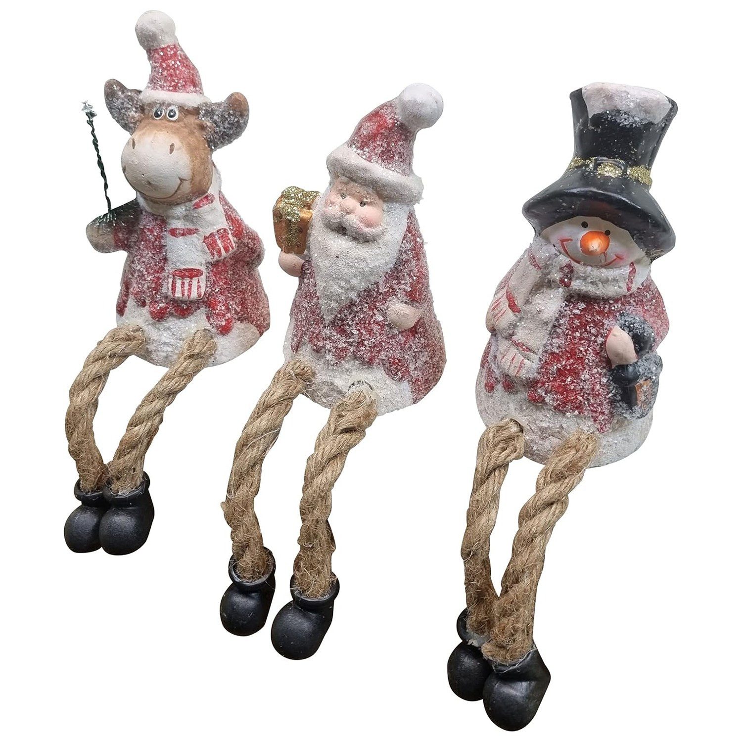 Fachhandel Plus Weihnachtsfigur Weihnachtsfigur Kantenhocker Weihnachtsmann Schneemann Elch, drei liebevoll gestalteten Kantenhocker