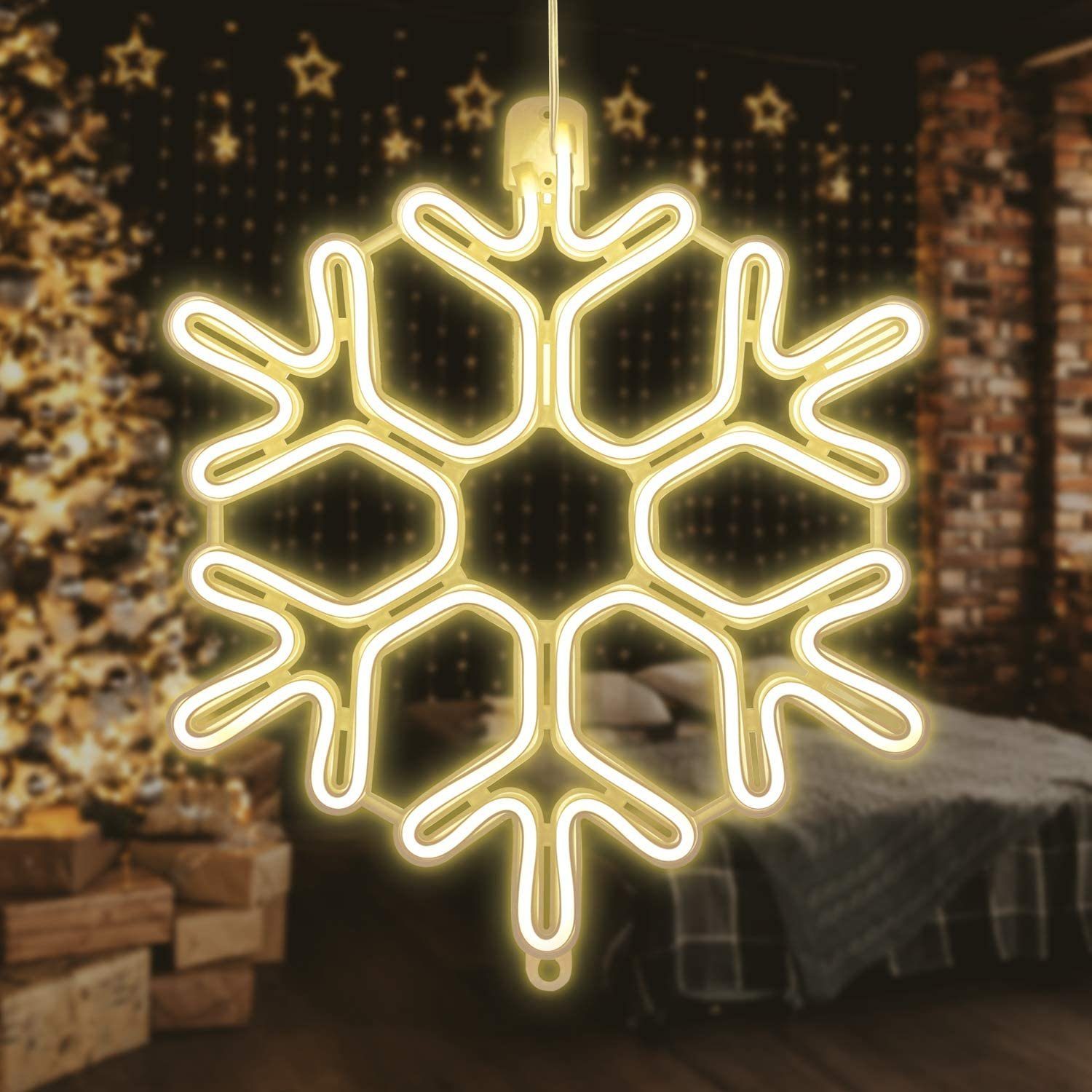 Salcar LED Dekolicht 40cm Schneeflocke Neonlicht LED Fenster Weihnachts Dekoration, Warmweiß, LED Weihnachts Lichter, Weihnachtsdeko Outdoor