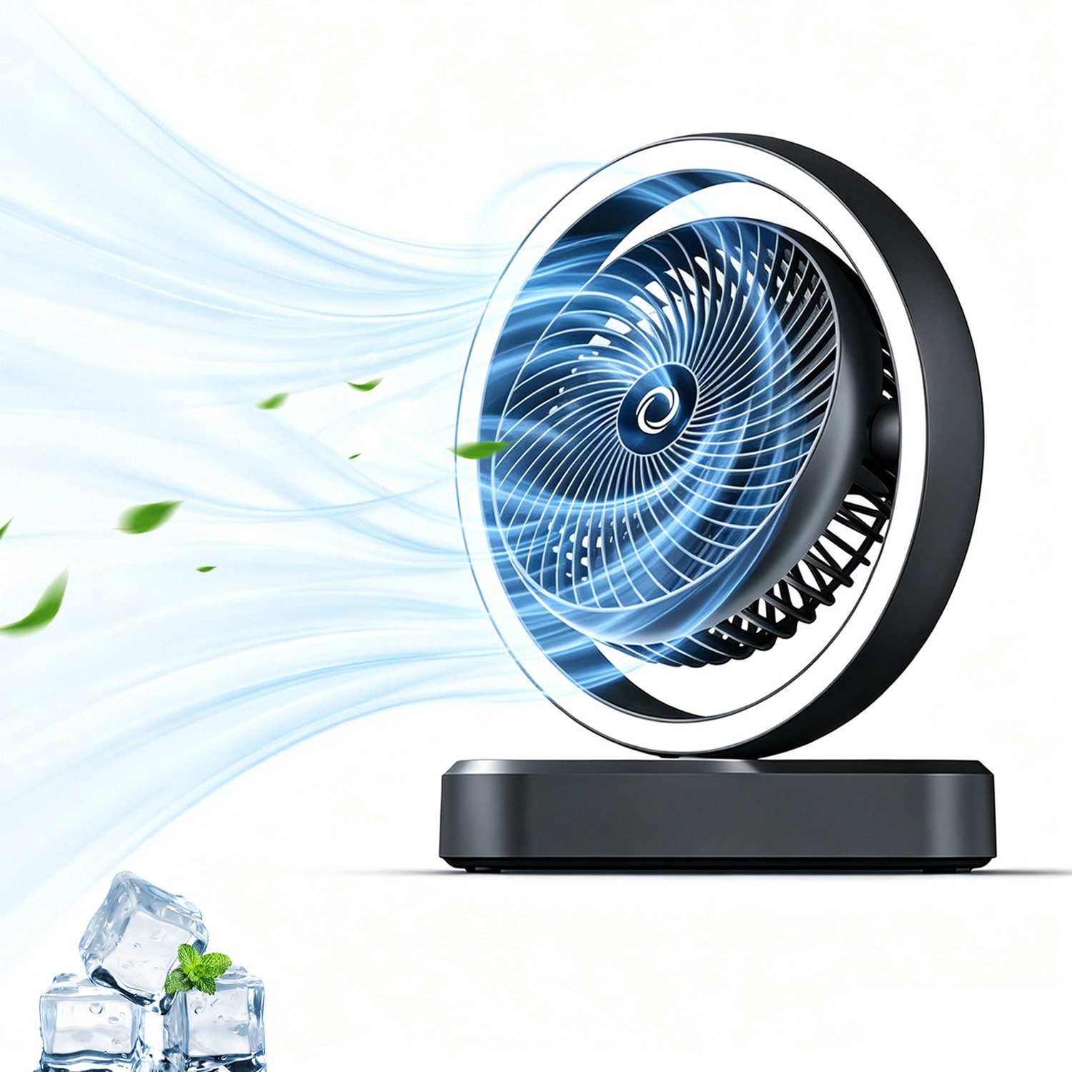MOPUEA Tischventilator USB Tischventilator mit Nachtlicht, 270 Automatische Schwenkfunktion, 3 Stufen, Leiser Betrieb, für Schlafzimmer, Wohnheim und Büro