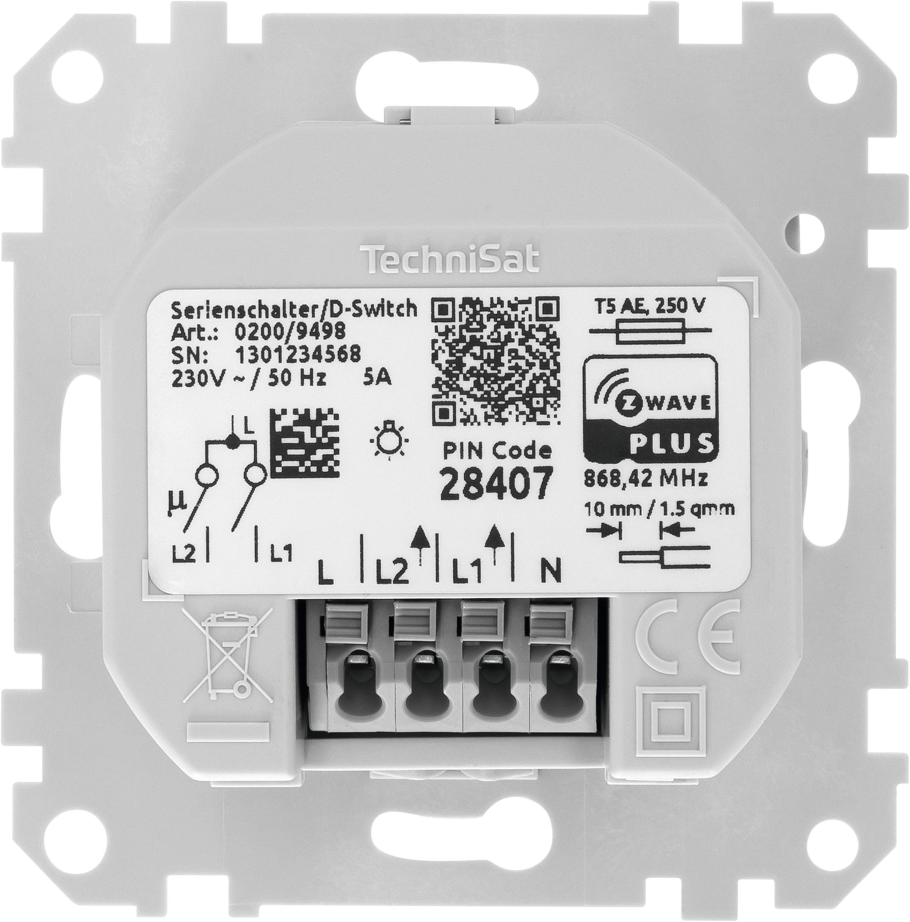 TechniSat Serienschalter-Einsatz, Merten System M Unterputzschalter, Z-Wave Plus, Ermittlung vom Stromverbrauch, Zeitgesteuerte Szenen