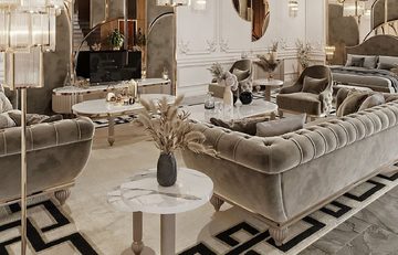 Casa Padrino Chesterfield-Sofa Luxus Art Deco Chesterfield Sofa Grau / Gold - Prunkvolles Wohnzimmer Sofa - Art Deco Wohnzimmer Möbel