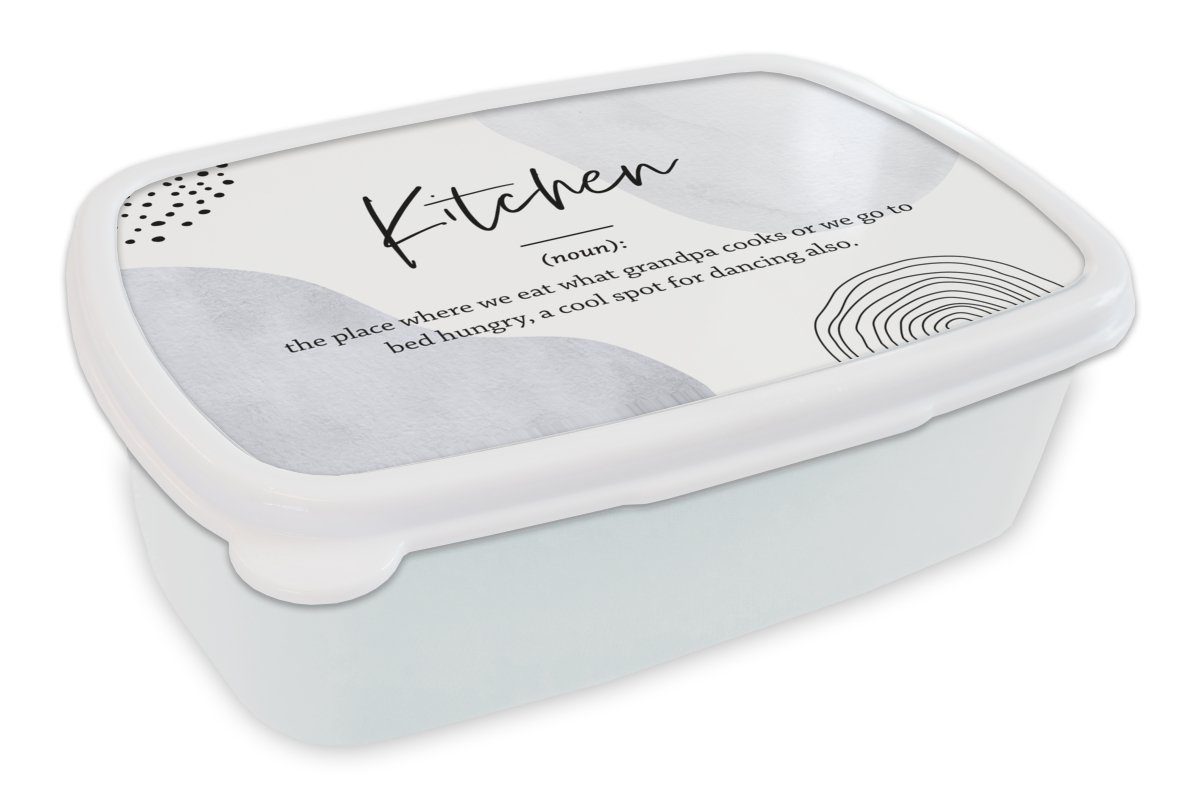 MuchoWow Lunchbox Sprichwörter - Zitate - Küche - Definition Küche - Wörterbuch, Kunststoff, (2-tlg), Brotbox für Kinder und Erwachsene, Brotdose, für Jungs und Mädchen weiß