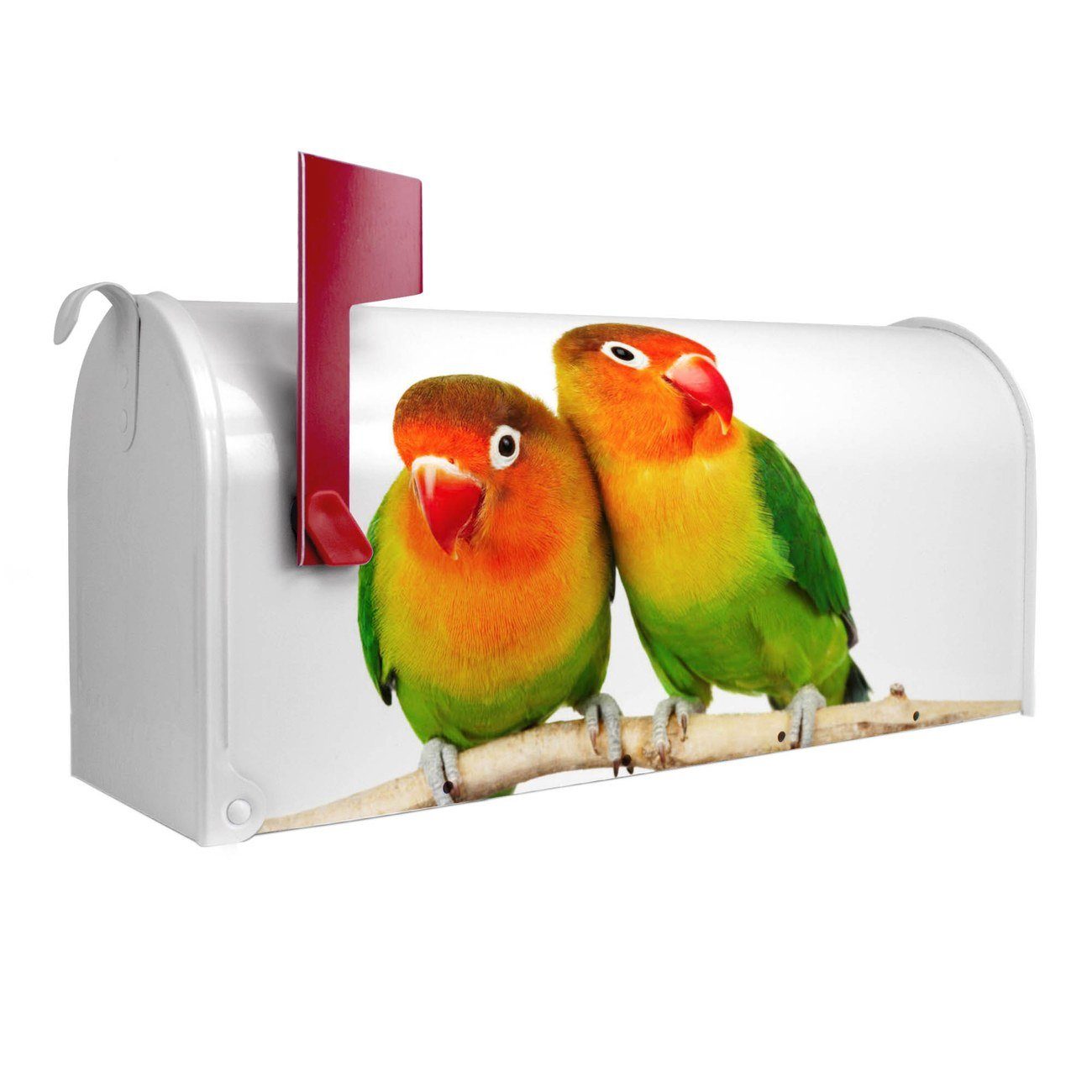 banjado Amerikanischer Briefkasten Mailbox Papageien (Amerikanischer Briefkasten, original aus Mississippi USA), 22 x 17 x 51 cm weiß