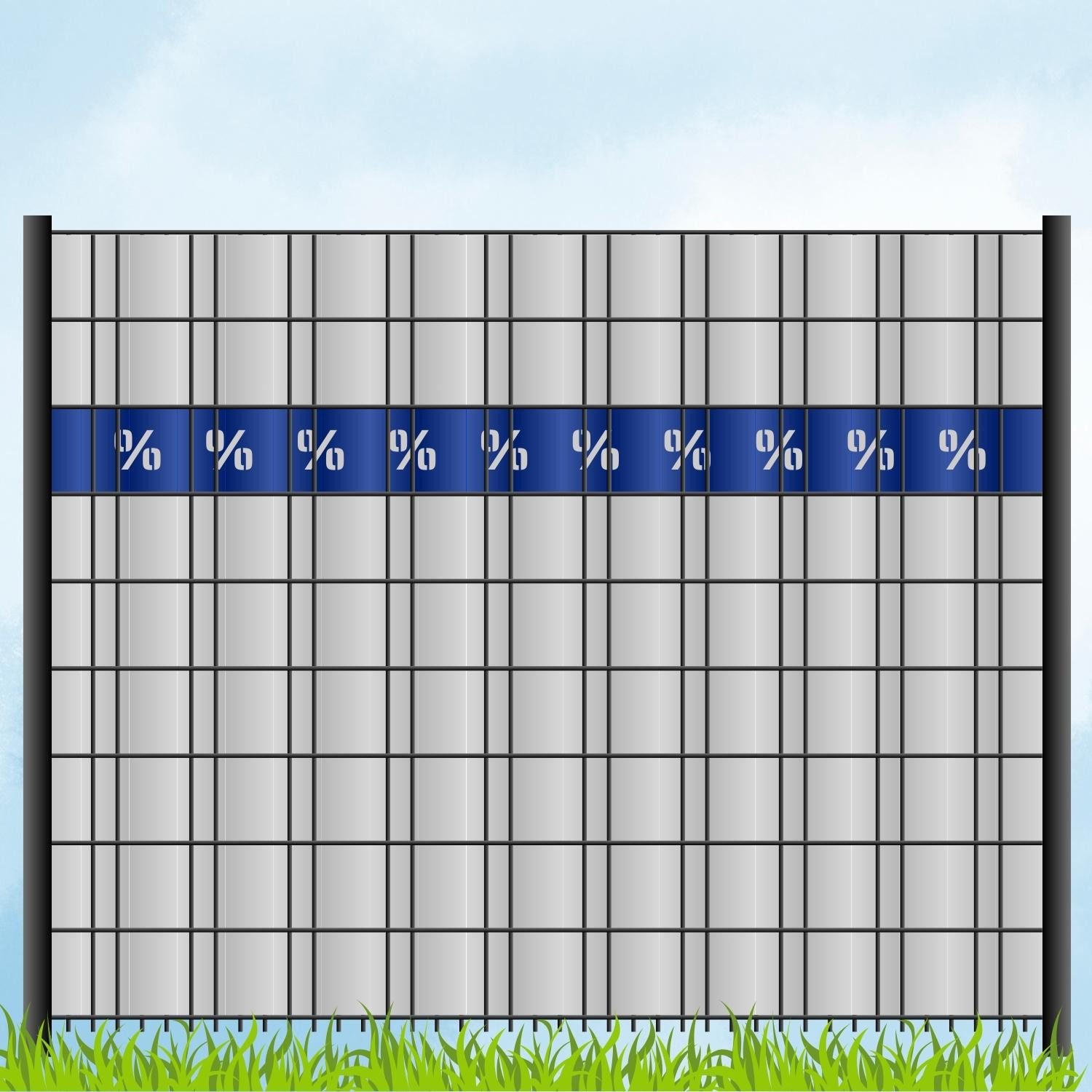 zaunzu Sichtschutzstreifen Laser Beschriftung "% PROZENTE %" Enzianblau, (1x Einzelstreifen, für Doppelstabmattenzaun), Made in Germany
