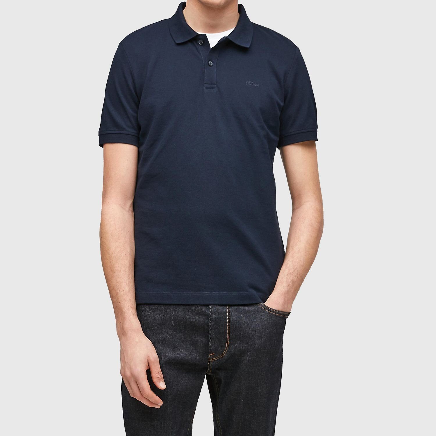 s.Oliver Poloshirt (1-tlg) Poloshirt Logostickerei Navy mit