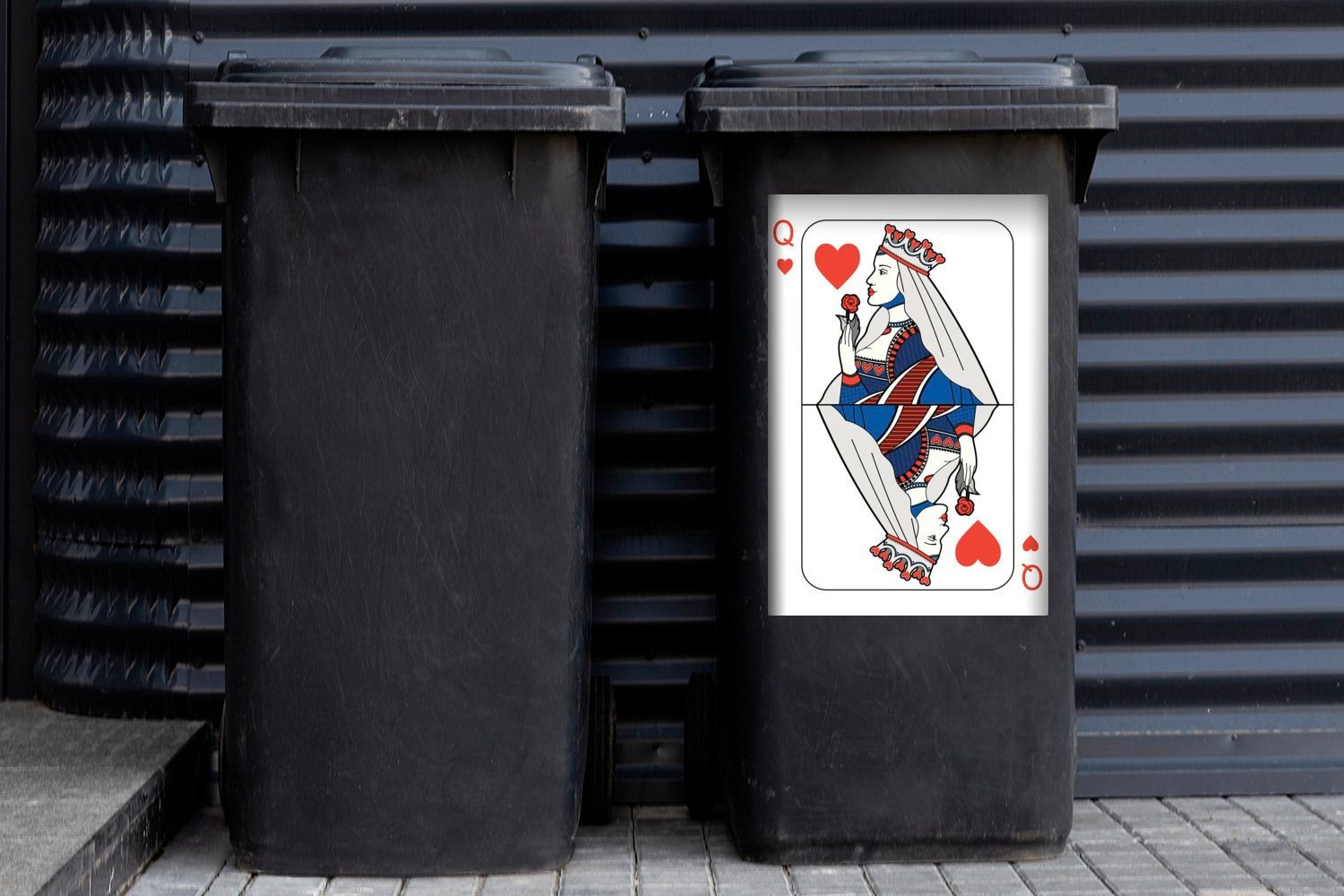 Abfalbehälter einer Mülltonne, Sticker, Mülleimer-aufkleber, Wandsticker Container, Herzkönigin blaue Illustration (1 Rote MuchoWow und St),