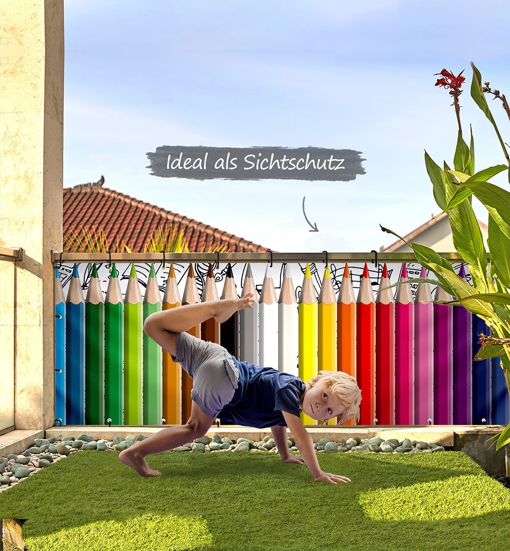 MyMaxxi Sichtschutzelement Balkonbanner Buntstifte Balkon Sichtschutz Garten, (Buntstifte)