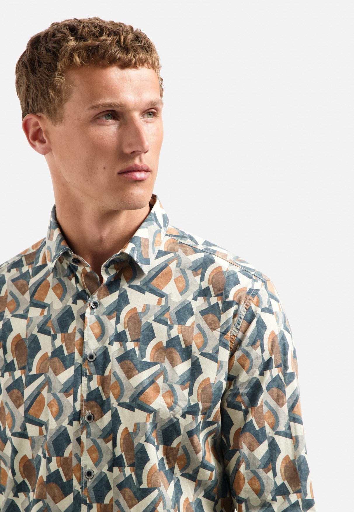 NO EXCESS Langarmhemd No Excess Bedrucktes Hemd Shirt Stretch Allover Printed