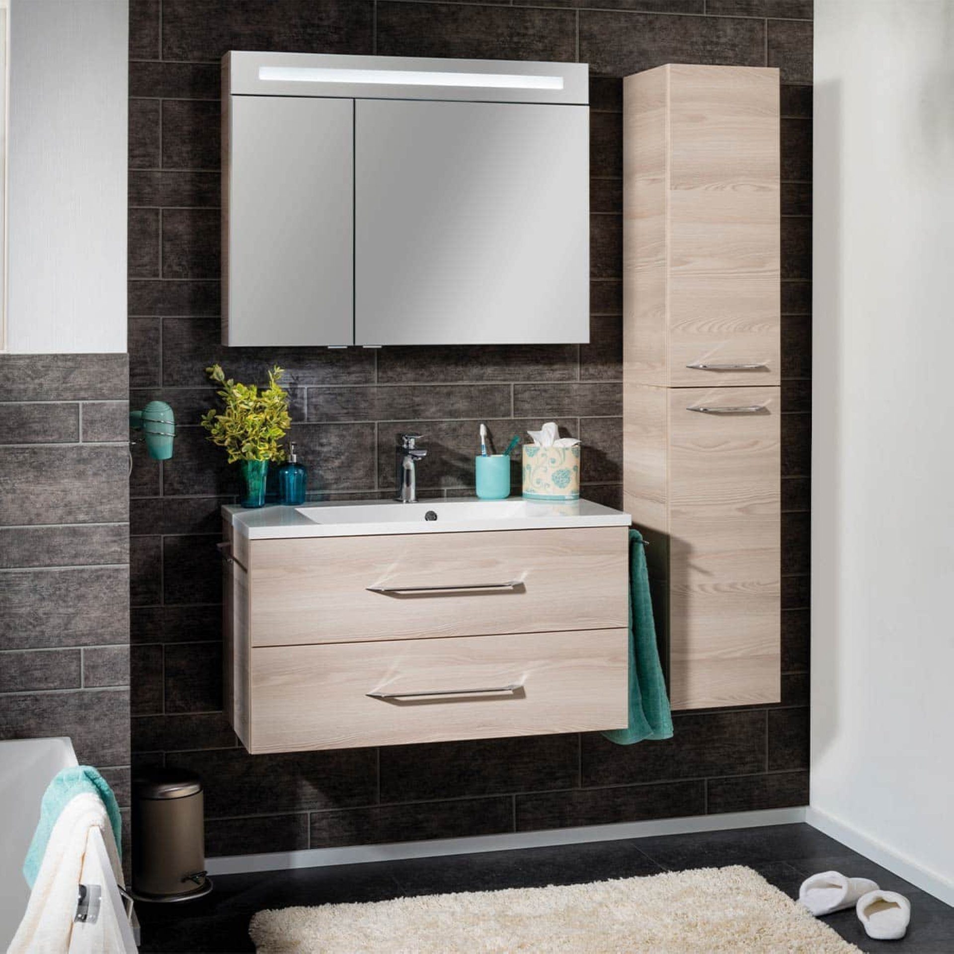 FACKELMANN Badmöbel-Set B.CLEVER Badmöbel Set 3-teilig, 90 cm, Braun hell günstig online kaufen