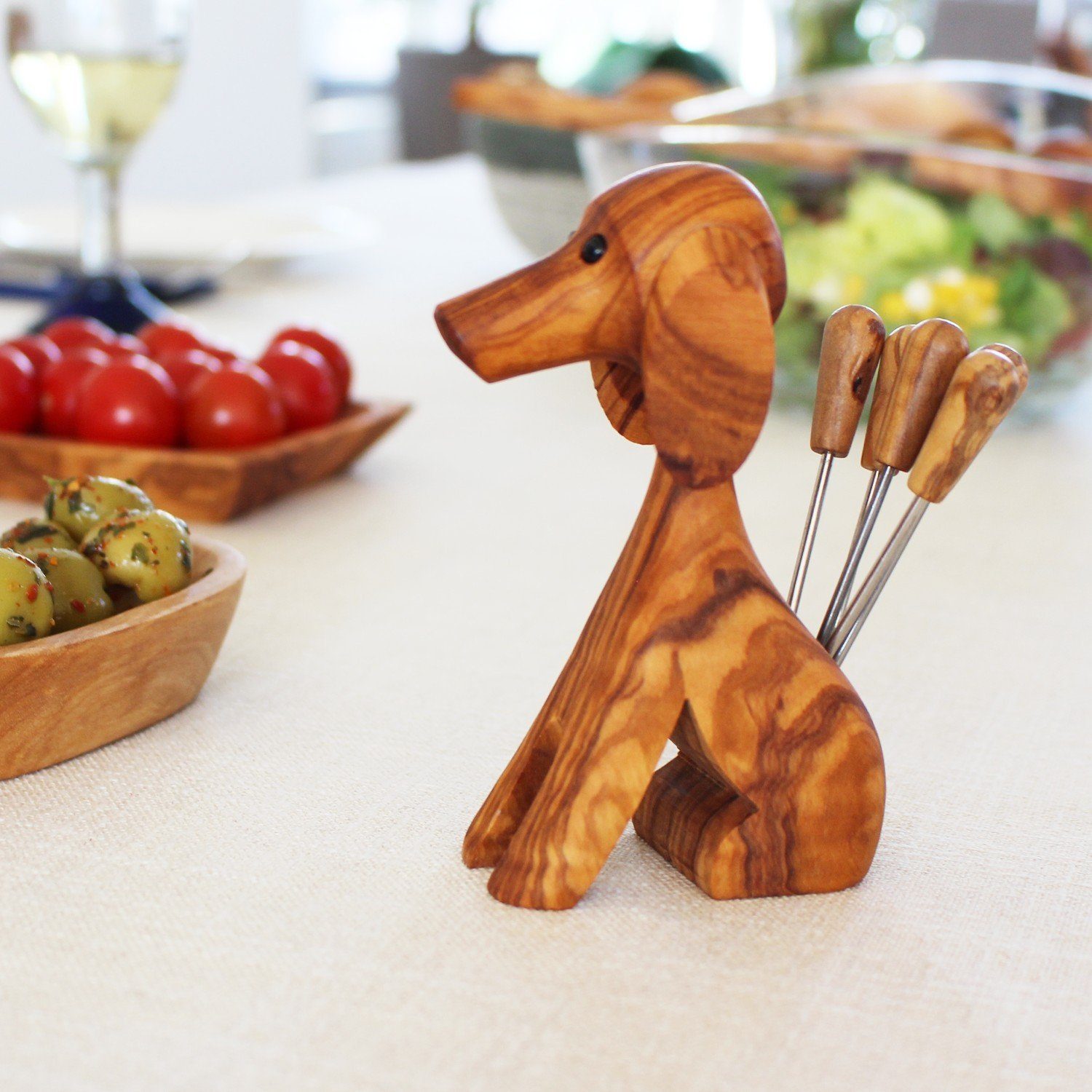 mitienda Servierplatte Hund aus Picker Holz für Party Olivenpicker