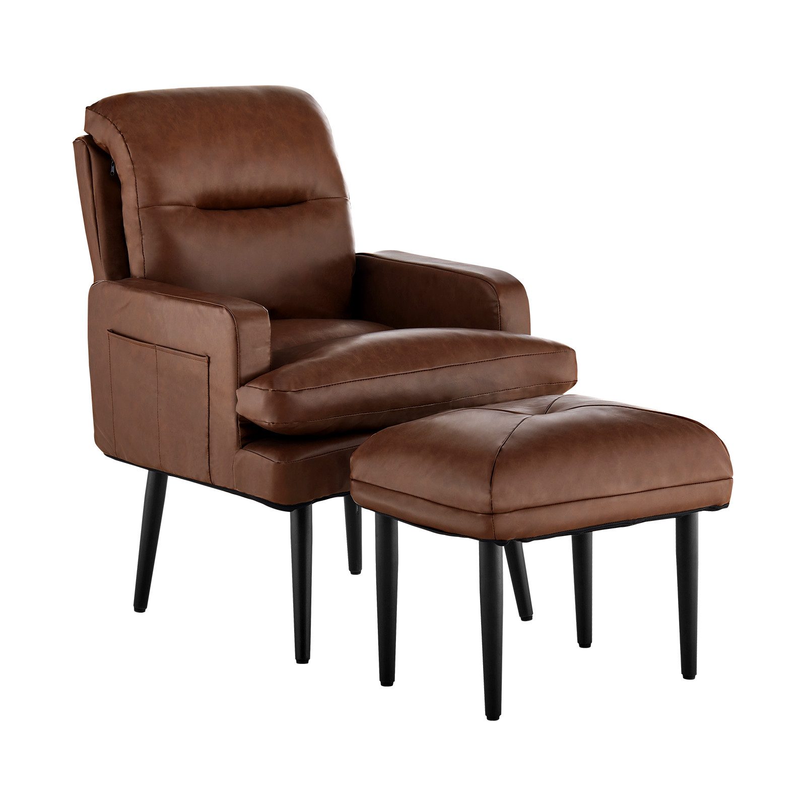 CLIPOP Relaxsessel Kunstleder Sessel Set (Relaxsessel mit Hocker), Fernsehsessel mit verstellbarer Rückenlehne, Sessel für Wohnzimmer