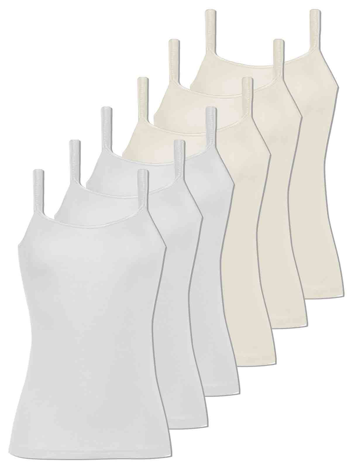 COMAZO Achselhemd 6er Pack Damen Träger-Unterhemd (Packung, 6-St) - offwhite-weiss