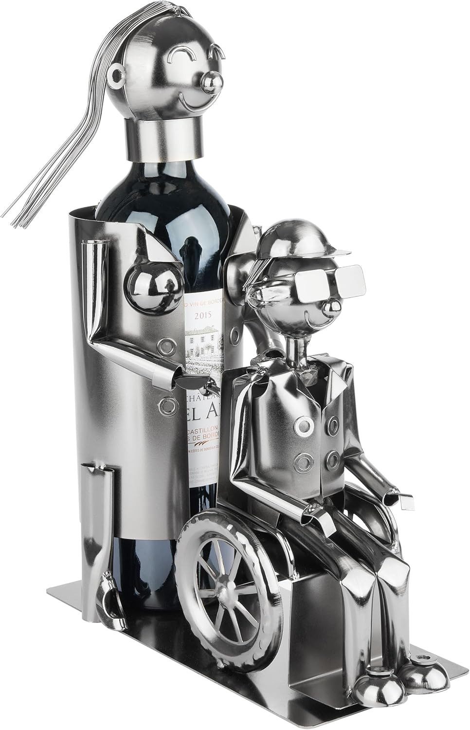 BRUBAKER Weinflaschenhalter Pflegerin mit Rollstuhlfahrer - Metall Skulptur günstig online kaufen