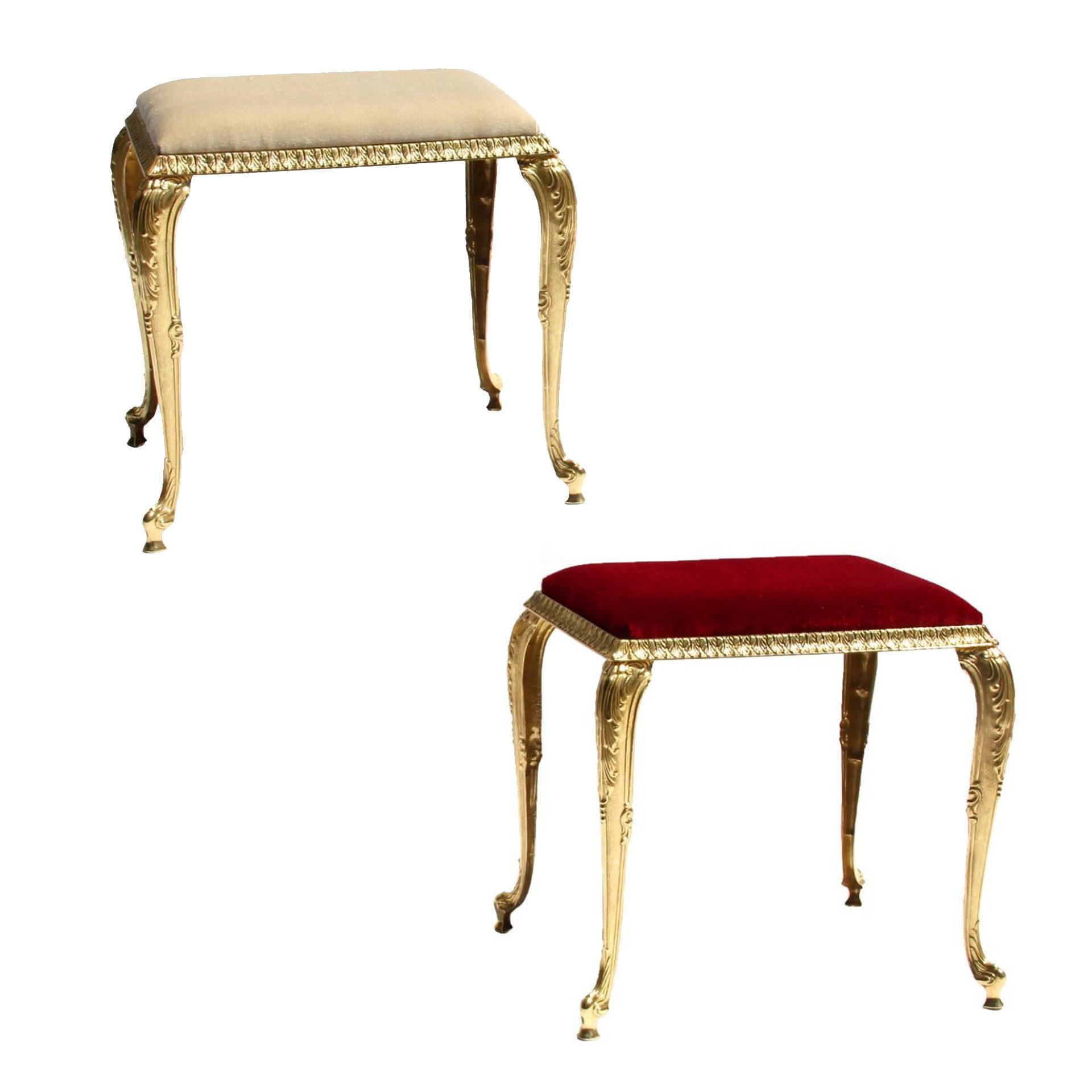 Belle Arti Sitzhocker Hocker Sitzbank Fußhocker Fußstütze Polsterhocker Barock Messing Gold (1 x Hocker mit Messingbeinen und Polsterung aus Samtstoff Velours), Schminktischhocker Schminktisch Ottoman Vintage Retro Samt gepolstert
