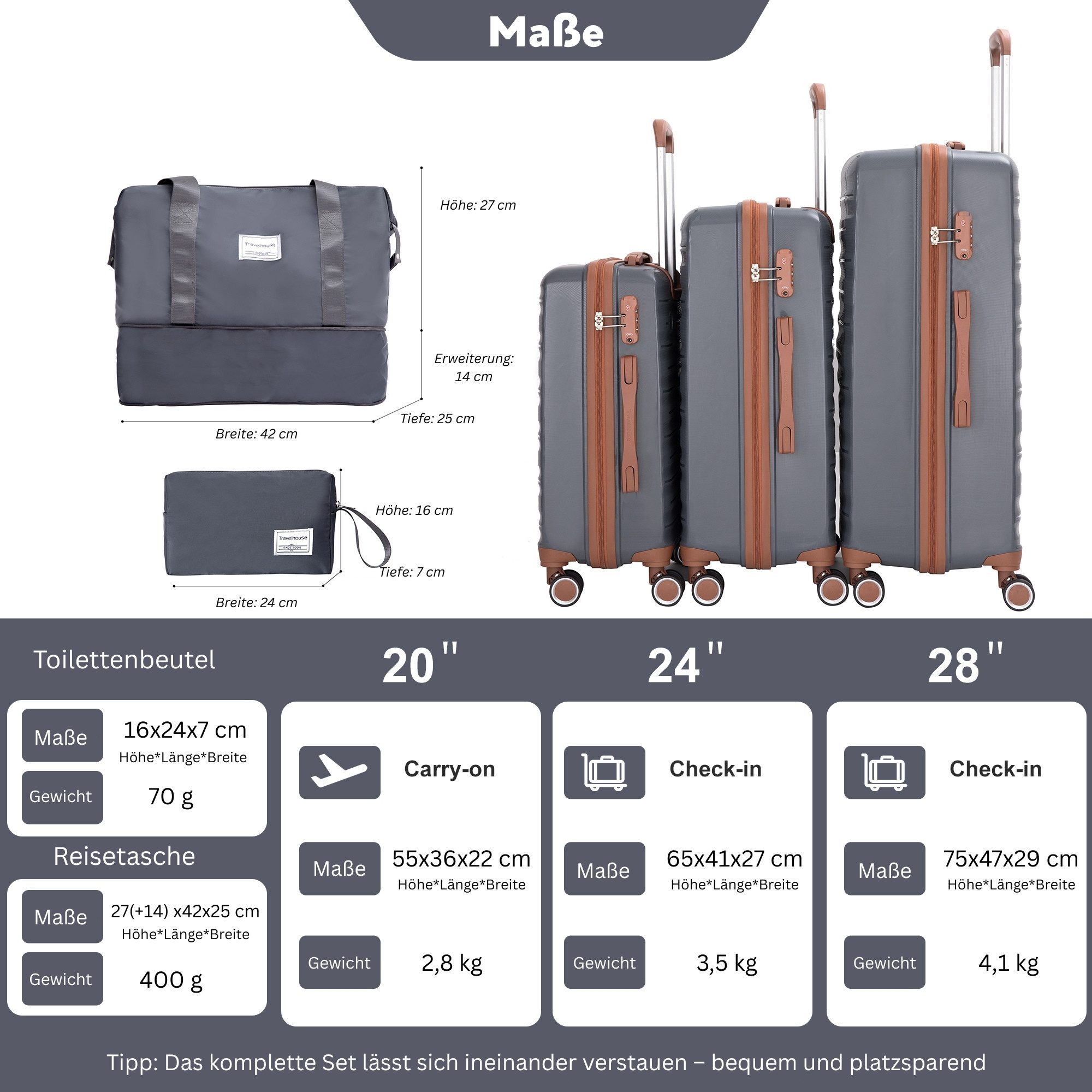 Travelhouse Trolleyset Ascona, 4 Rollen, (Spar-Set, günstig online kaufen