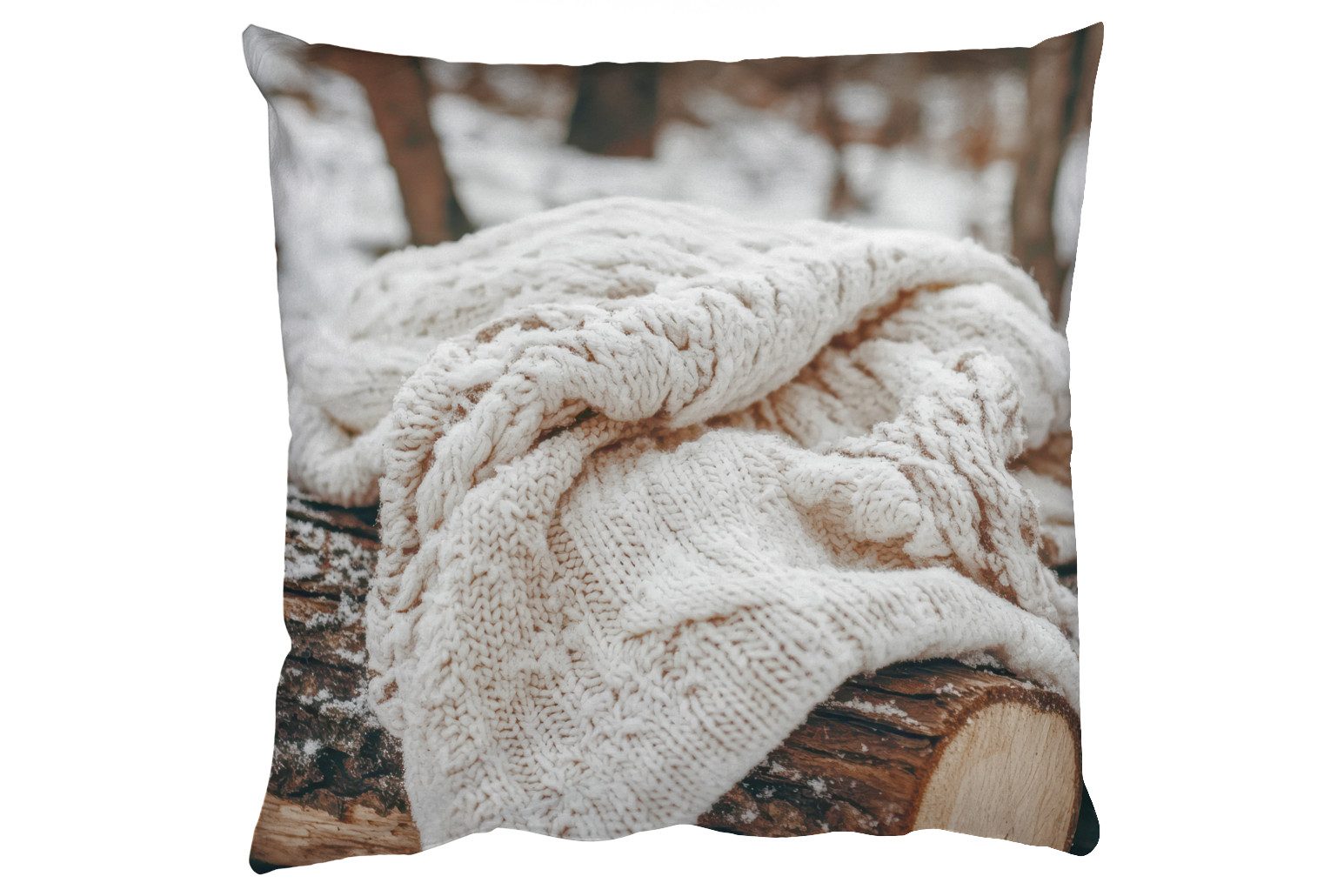 MuchoWow Dekokissen Decke - Weiß - Baumstumpf - Winter - Schnee, Zierkissen, Deko Kissen mit Füllung, Sofakissen, 60x60 cm