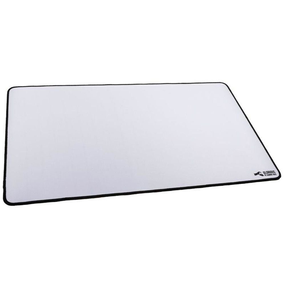 Glorious PC Gaming Race Gaming Mauspad XL Extended, weiß, Stoff-Oberfläche rutschfeste Unterseite, 609mm x 355mm x 3mm groß, Komfort, bequem, schwarz umsäumter Rand, aus Stoff und Gummi, weiß