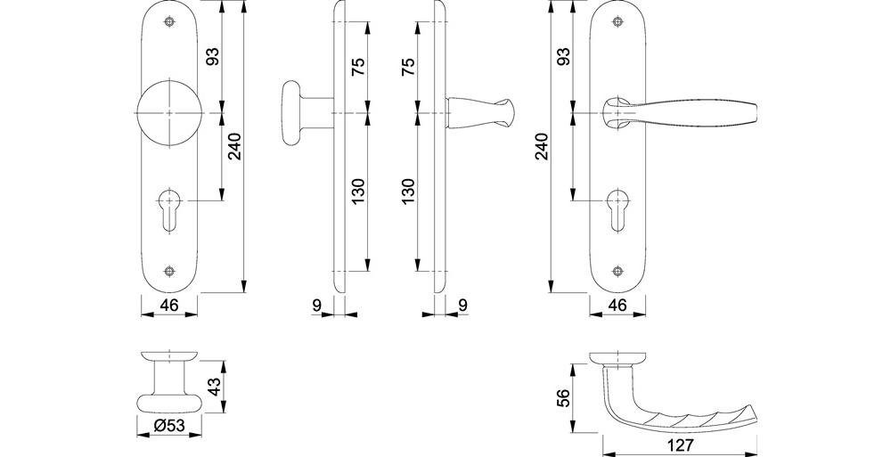 HOPPE Türbeschlag Langschildgarnitur New York / F1 PZ Aluminium 72 mm rechts DIN links 53/273P/1810