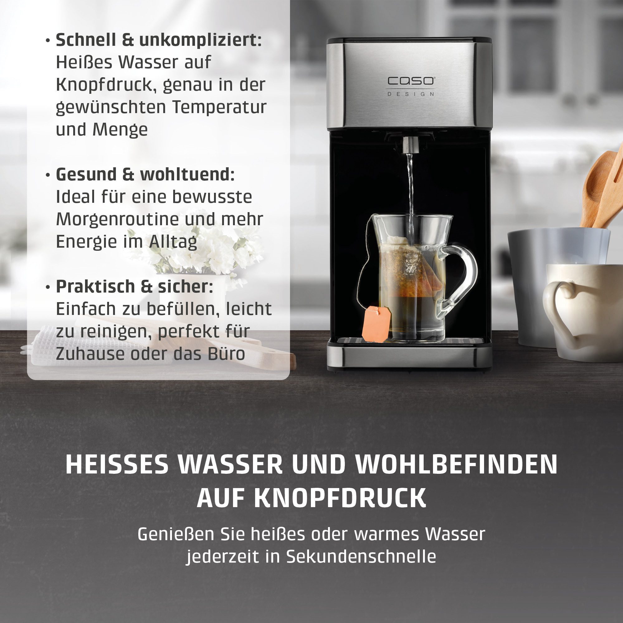 Caso Heißwasserspender HW 600, 2600 W, Abnehmbarer 2,7 Liter Wassertank, Entkalkungserinnerung