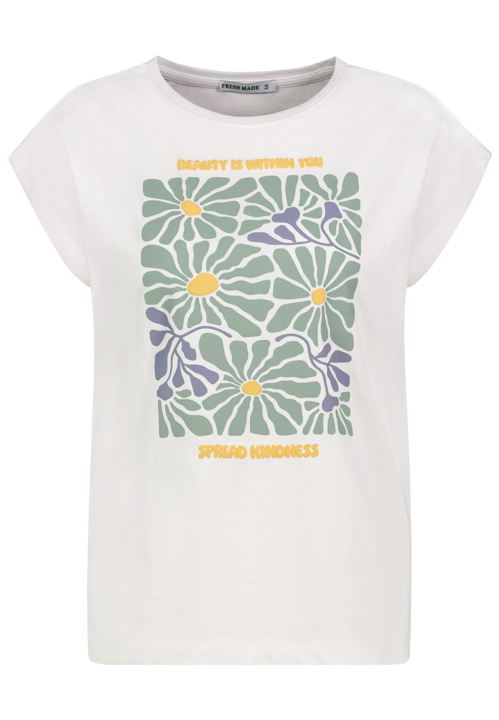 Fresh Made T-Shirt Blumenmuster mit motivierendem Text, Rundhalsausschnitt günstig online kaufen