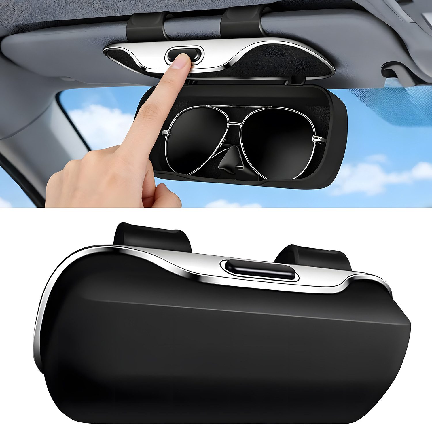 SURFOU Brillenetui Brillenhalter für Auto, Auto-Brillenetui Visier, Brillenaufbewahrung, Schutzbox für Sonnenblende, Sonnenbrillenhalter Auto mit Gefüttert