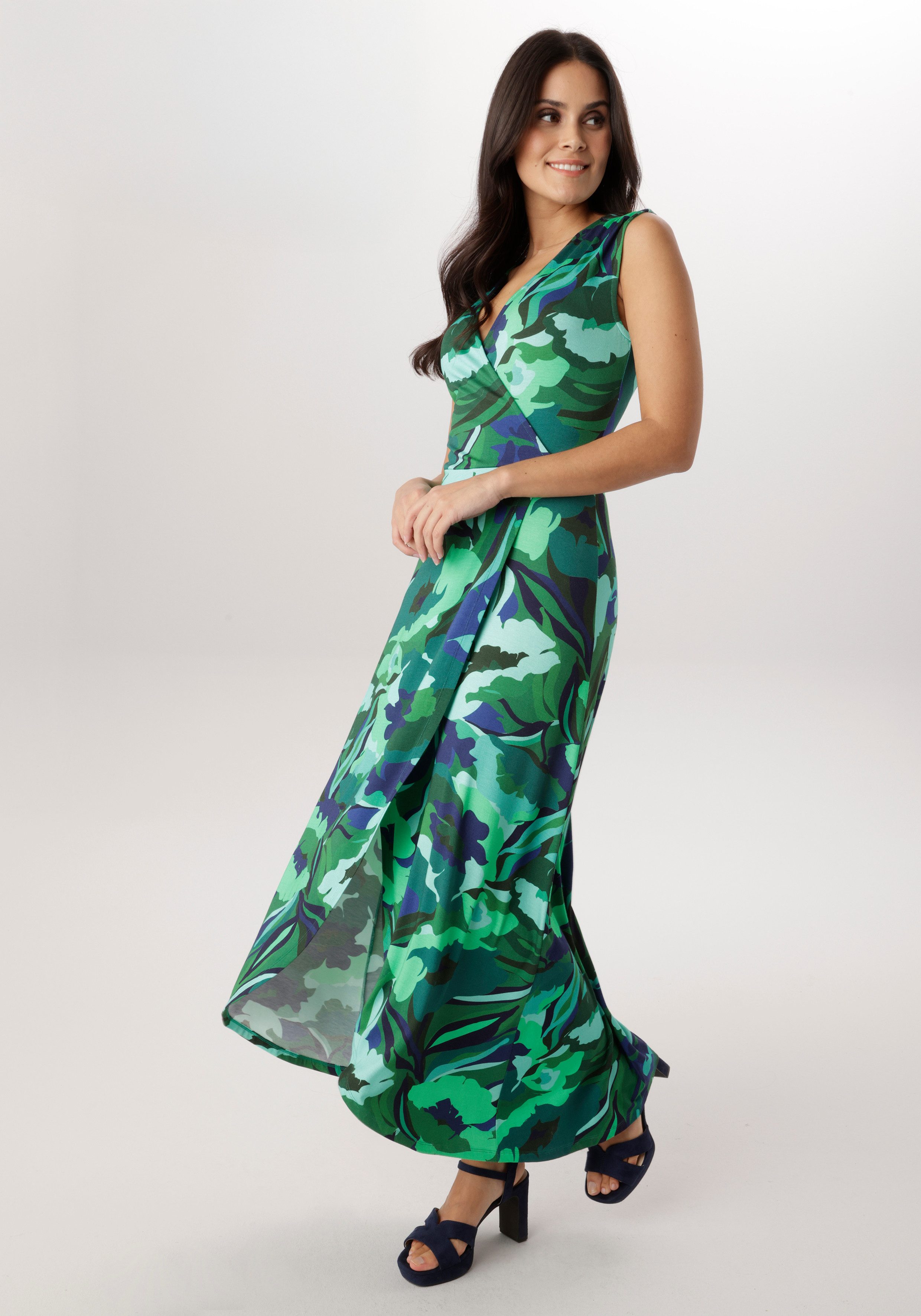 Aniston SELECTED Jerseykleid in Wickeloptik und vorne gebogter Saum - NEUE günstig online kaufen