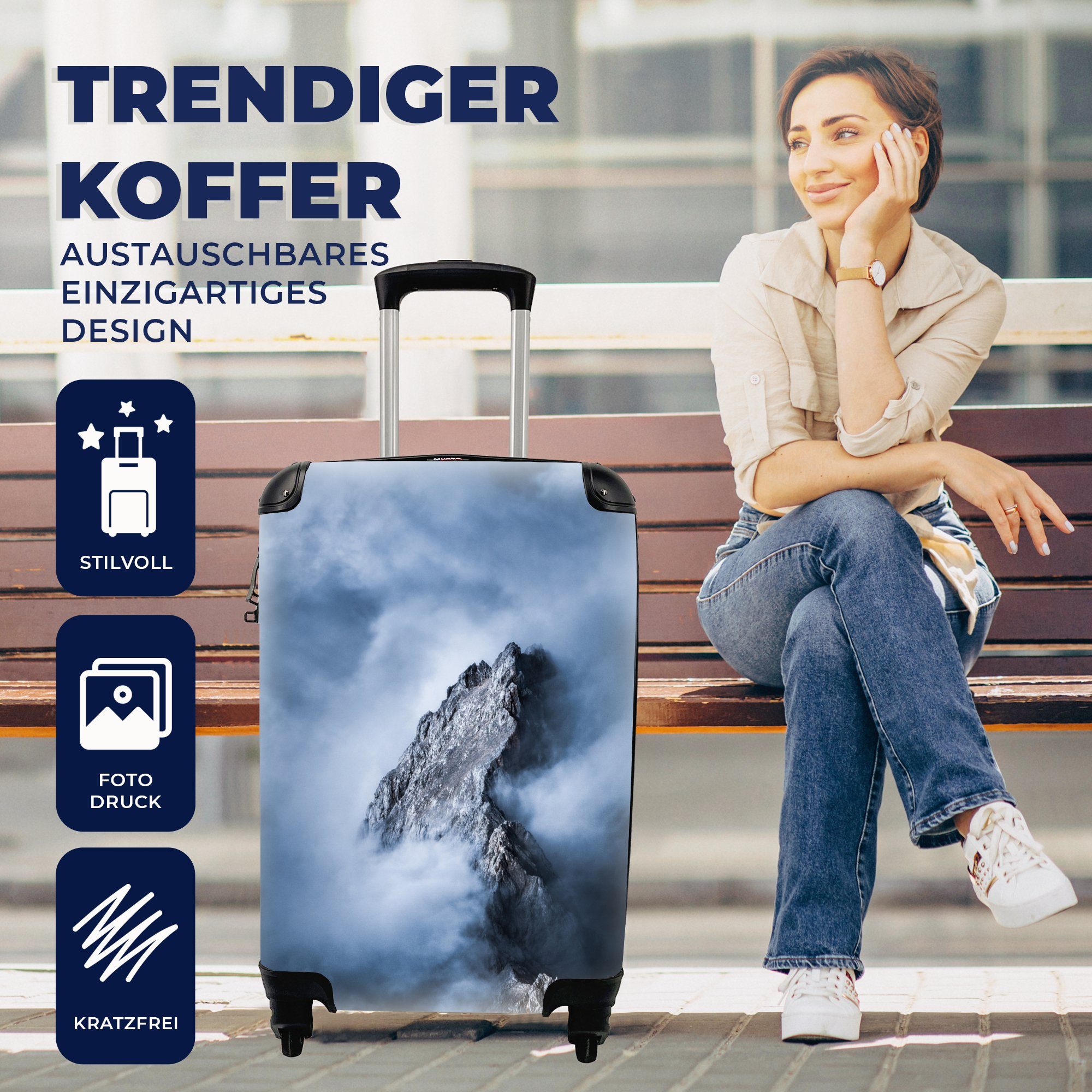 4 Reisetasche Reisekoffer Rollen, Alpen Ferien, rollen, - - Wolken, Handgepäckkoffer Trolley, Felsen mit MuchoWow für Handgepäck