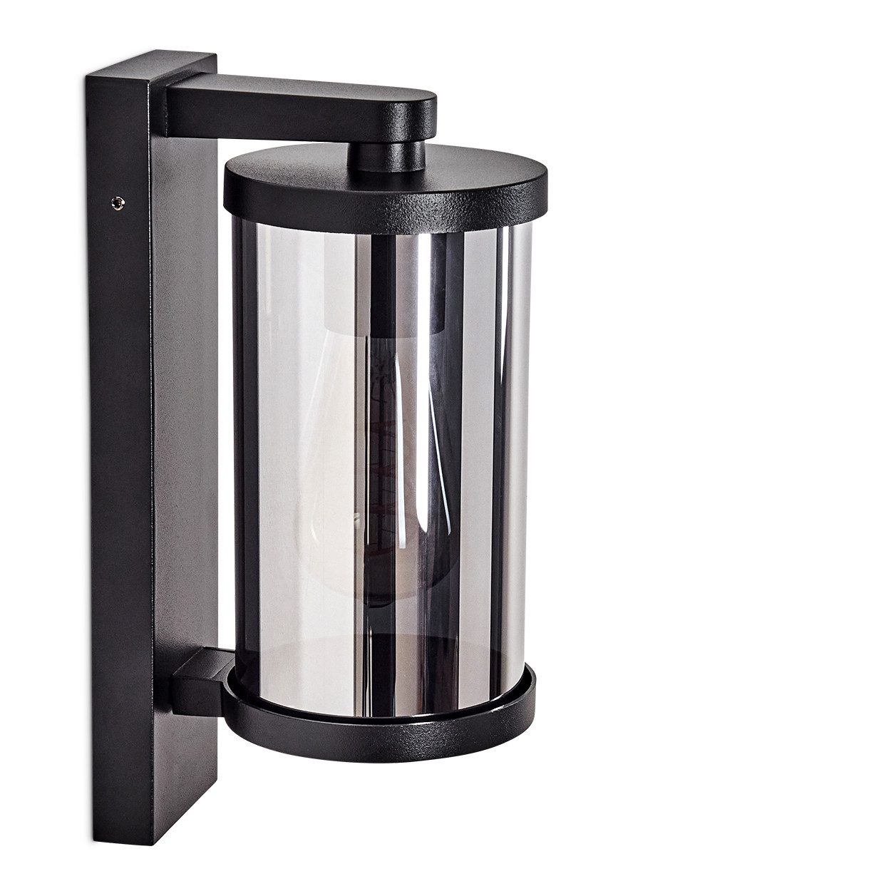 hofstein Außen-Wandleuchte Außenwandlampe aus Metall/Glas in Schwarz/Rauchfarben, ohne Leuchtmittel, Leuchte im Industrial-Design für Garten/Terrasse/Hof, 1 x E27, IP44