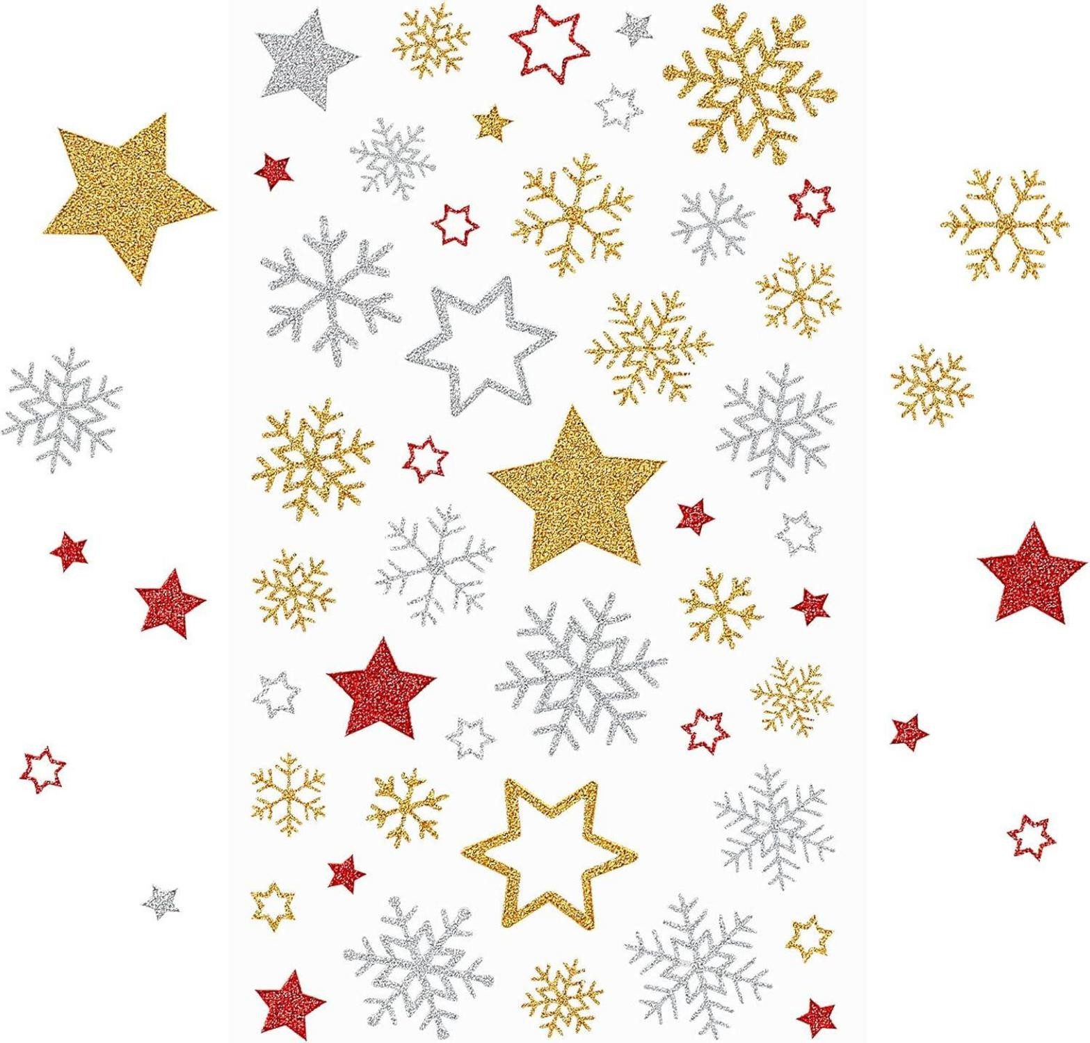 Dekohänger 230x Glitzer Sterne Schneeflocken Aufkleber Weihnachten Deko Basteln
