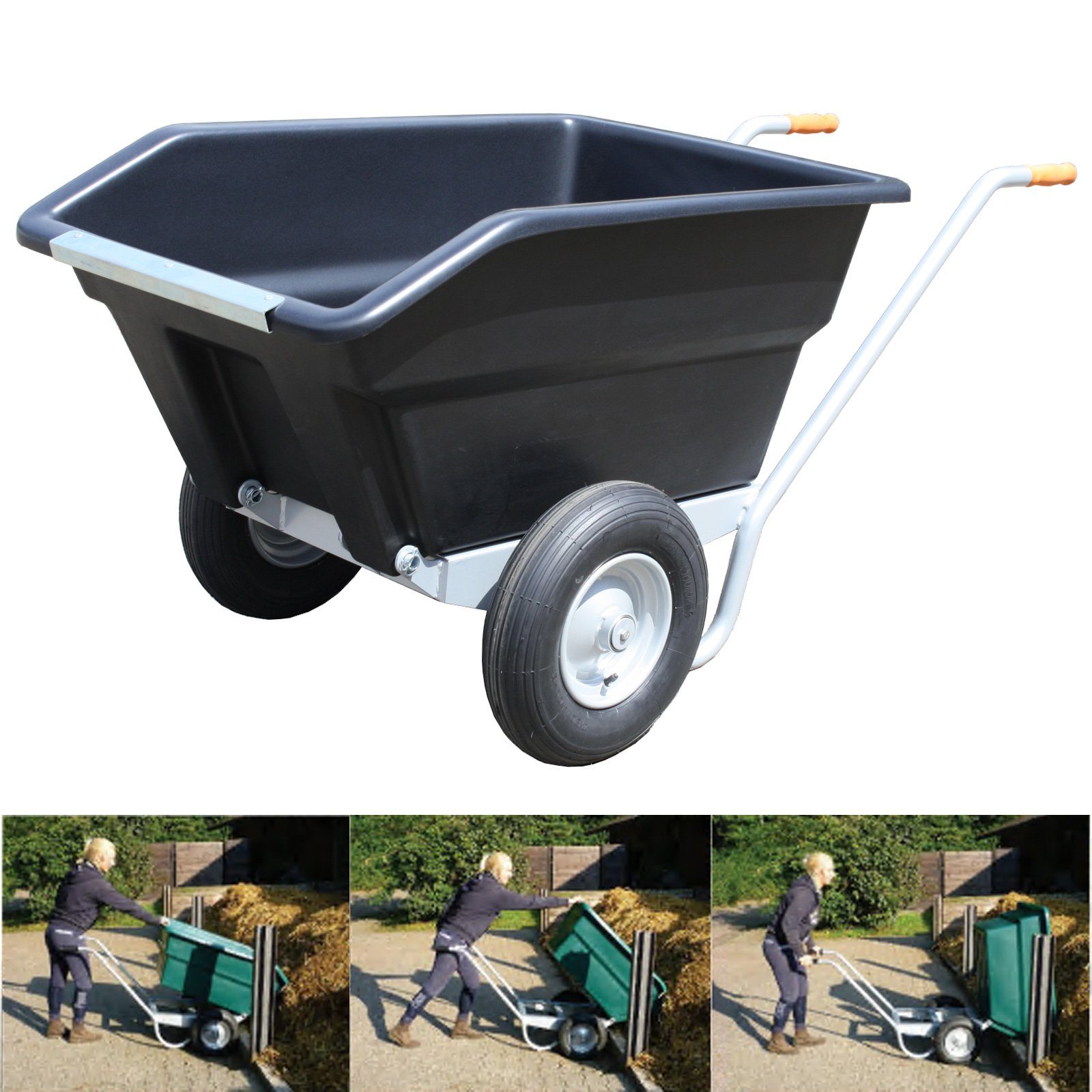 Foxwinkel Schubkarre Großmulden-Kippkarre 260Liter Futterkarre Hofkarre Doppelradschubkarre