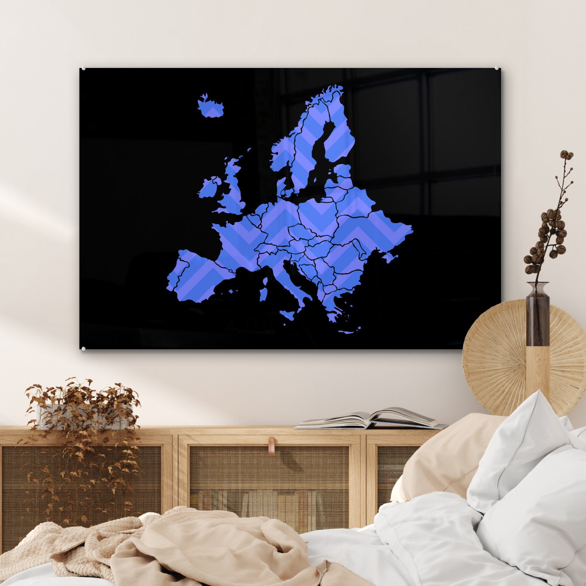 Wohnzimmer Schlafzimmer & Acrylglasbild MuchoWow Acrylglasbilder - St), - (1 Muster Karte Blau, Europa