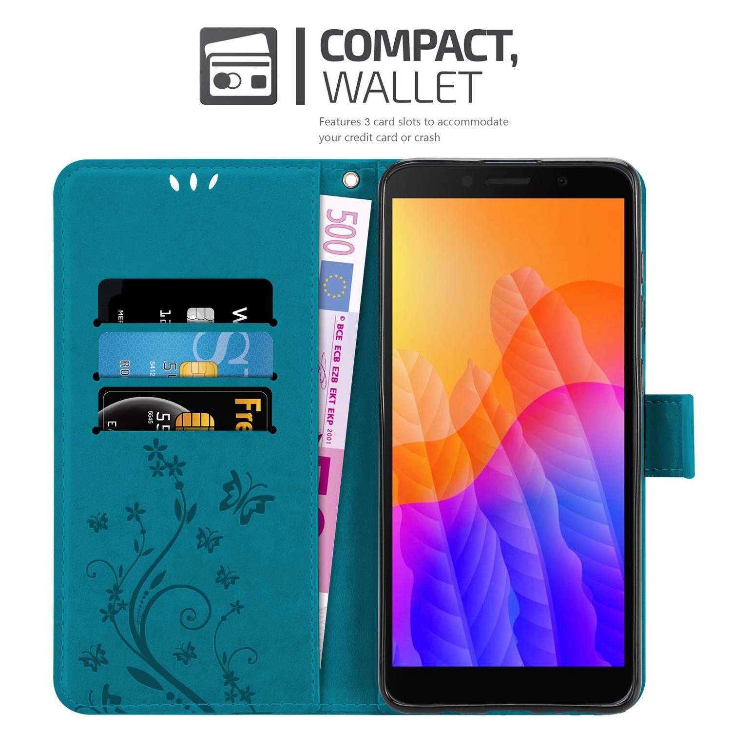 Cadorabo Handyhülle für Honor 9S / Huawei Y5P Hülle Honor 9S / Huawei Y5P, Hülle Schutzhülle Blumen Flower mit Standfunktion Kartenfach Magnet