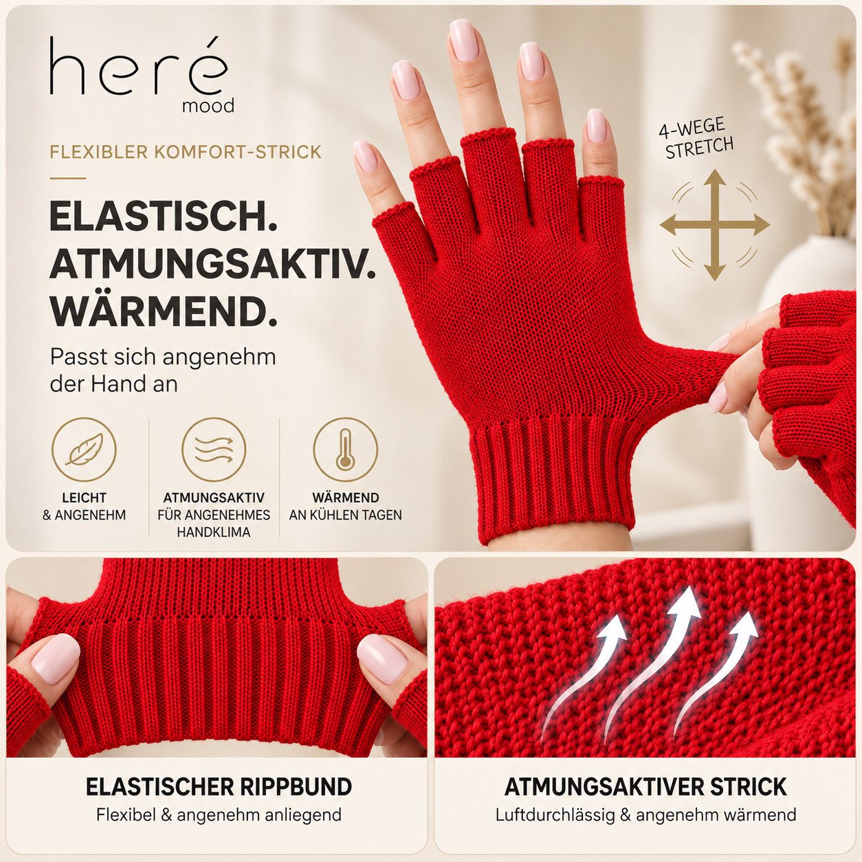 herémood Strickhandschuhe Fingerlose Handschuhe Winter für Damen Herren, Winterhandschuhe vollständig bedeckte Finger, Testsiegel SEHR GUT (Note 1,1) – Bild 4 von 5